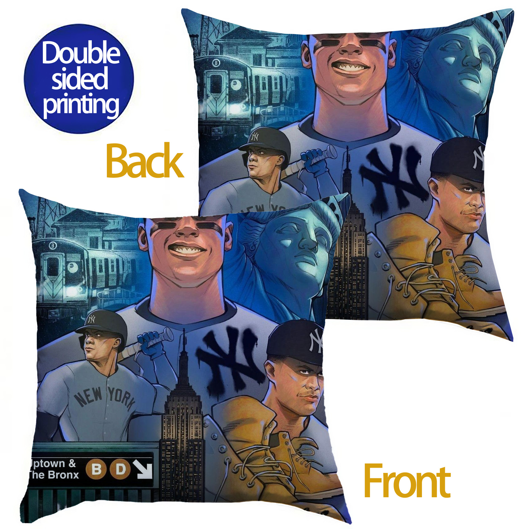 New York Yankees 298 Soft Polyester Pillow Cover With Insert – Double-Sided Design, Invisible Zipper, Durable & Breathable – Easy Care Cushion Set