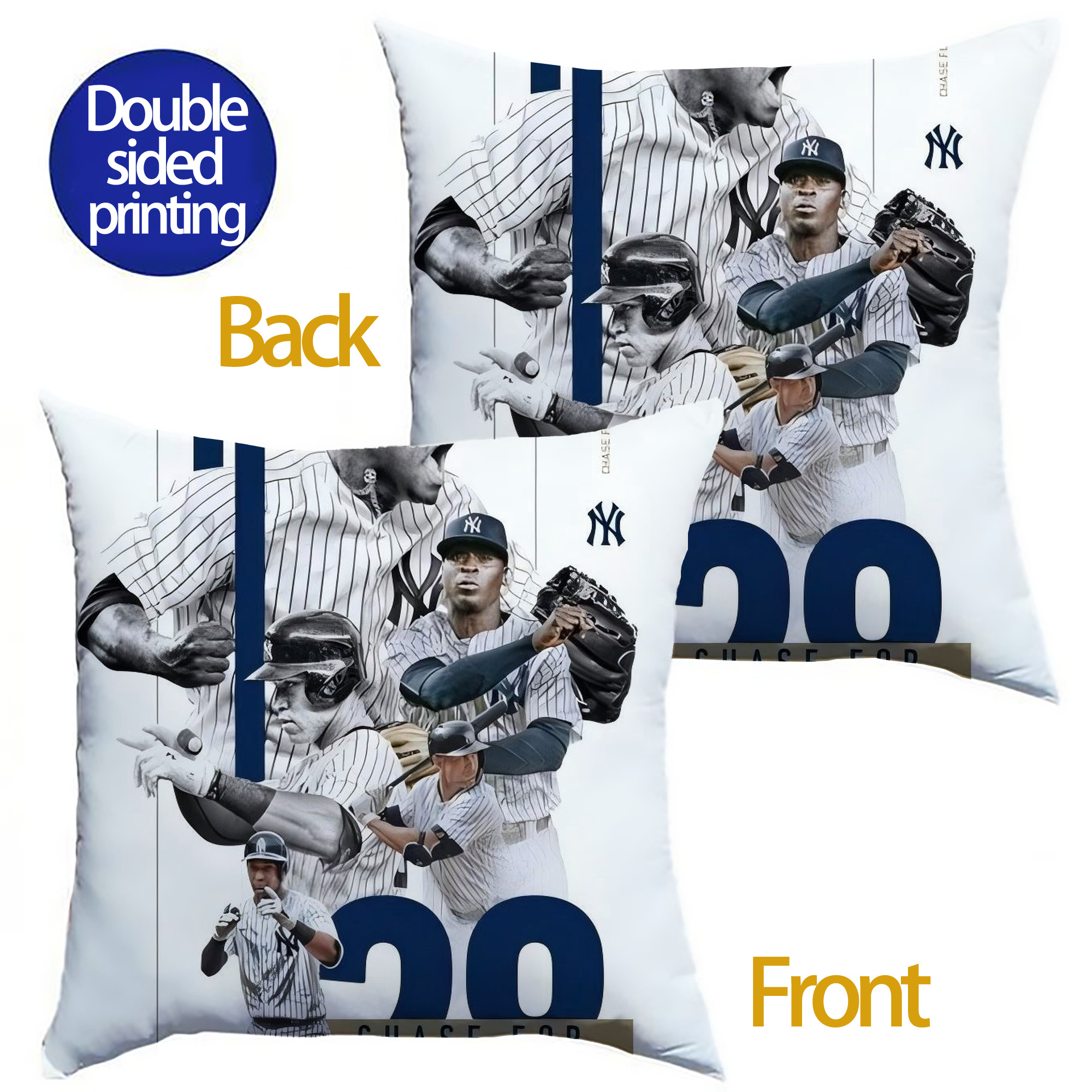 New York Yankees Chase For 28 Soft Polyester Pillow Cover With Insert – Double-Sided Design, Invisible Zipper, Durable & Breathable – Easy Care Cushion Set