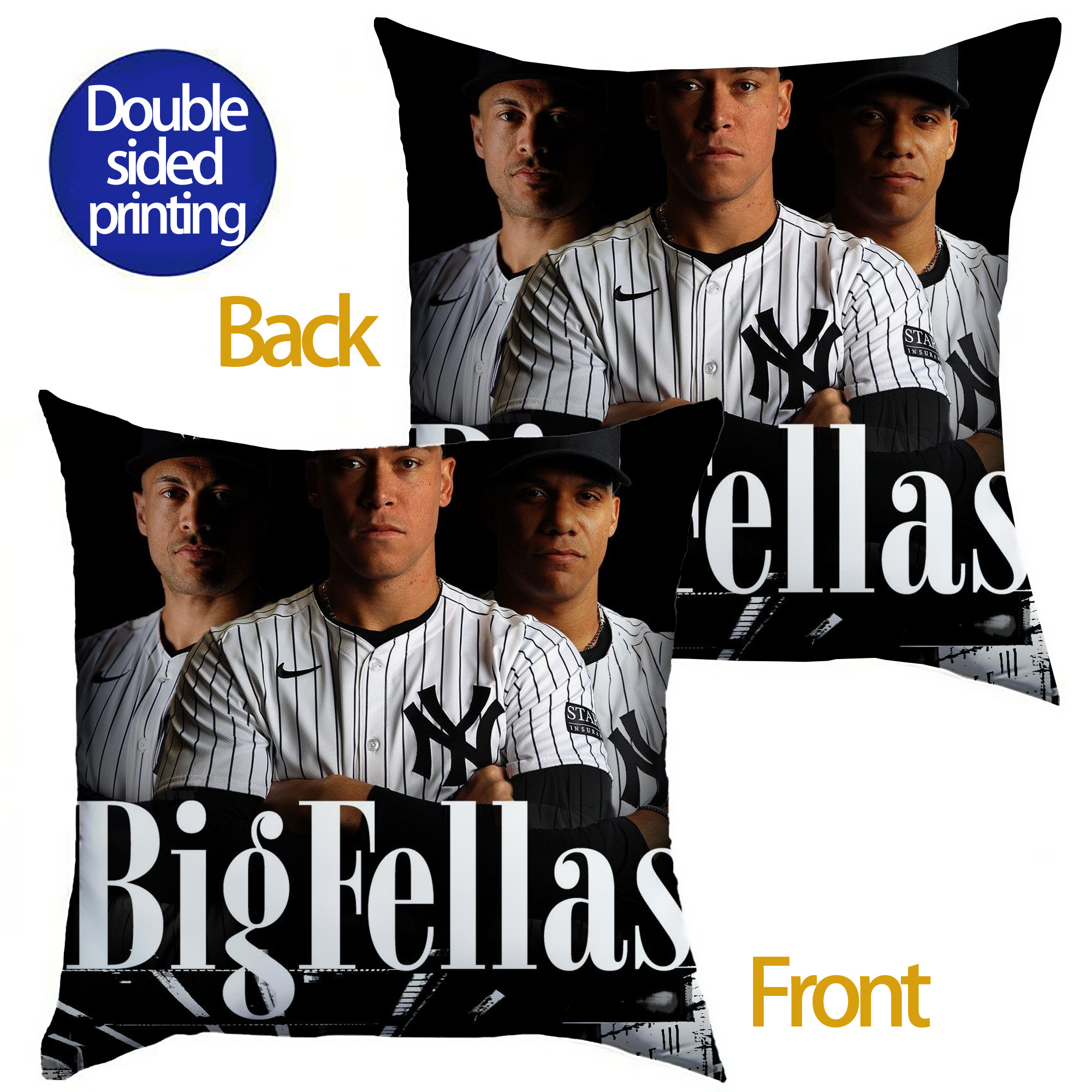 New York Yankees 341 Soft Polyester Pillow Cover With Insert – Double-Sided Design, Invisible Zipper, Durable & Breathable – Easy Care Cushion Set