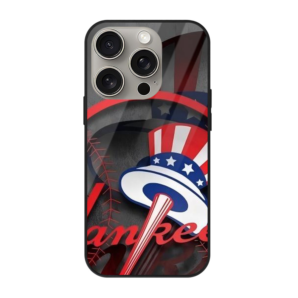 New York Yankees 97 IPhone 15 Pro Mirror Phone Case – UV Printed Glass + TPU – Scratch-Resistant, Wireless Charging Compatible, Precise Fit & Stylish Design