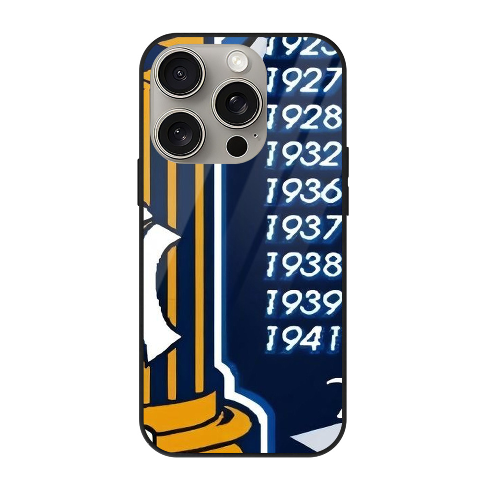 New York Yankees 108 IPhone 15 Pro Mirror Phone Case – UV Printed Glass + TPU – Scratch-Resistant, Wireless Charging Compatible, Precise Fit & Stylish Design