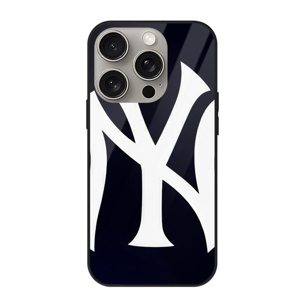 New York Yankees 122 IPhone 15 Pro Mirror Phone Case – UV Printed Glass + TPU – Scratch-Resistant, Wireless Charging Compatible, Precise Fit & Stylish Design