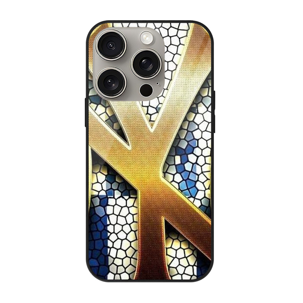 New York Yankees 129 IPhone 15 Pro Mirror Phone Case – UV Printed Glass + TPU – Scratch-Resistant, Wireless Charging Compatible, Precise Fit & Stylish Design