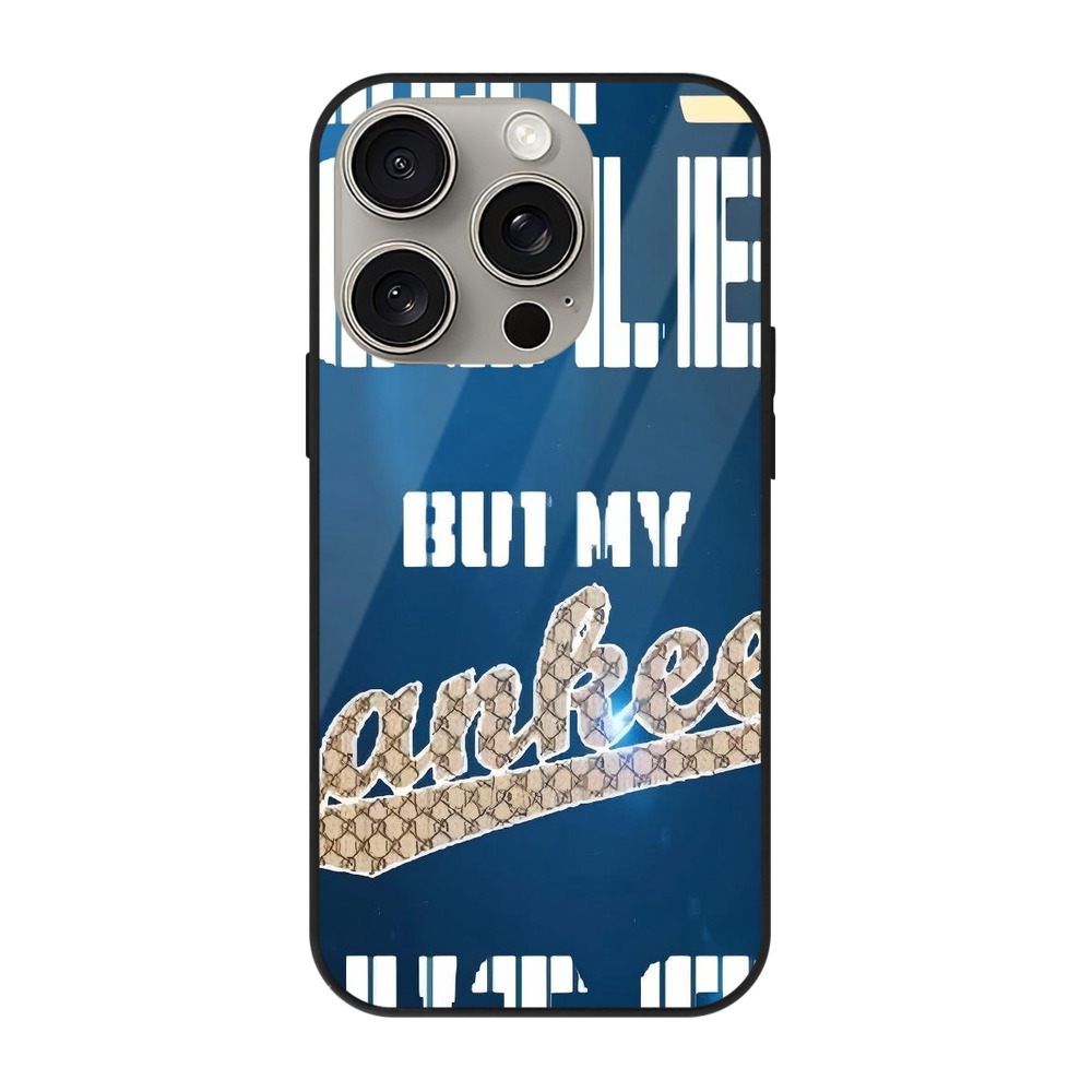 New York Yankees 140 IPhone 15 Pro Mirror Phone Case – UV Printed Glass + TPU – Scratch-Resistant, Wireless Charging Compatible, Precise Fit & Stylish Design