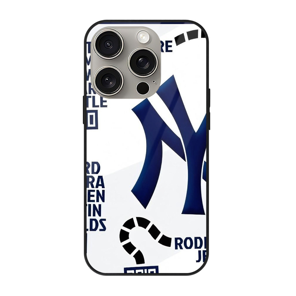 New York Yankees 155 IPhone 15 Pro Mirror Phone Case – UV Printed Glass + TPU – Scratch-Resistant, Wireless Charging Compatible, Precise Fit & Stylish Design