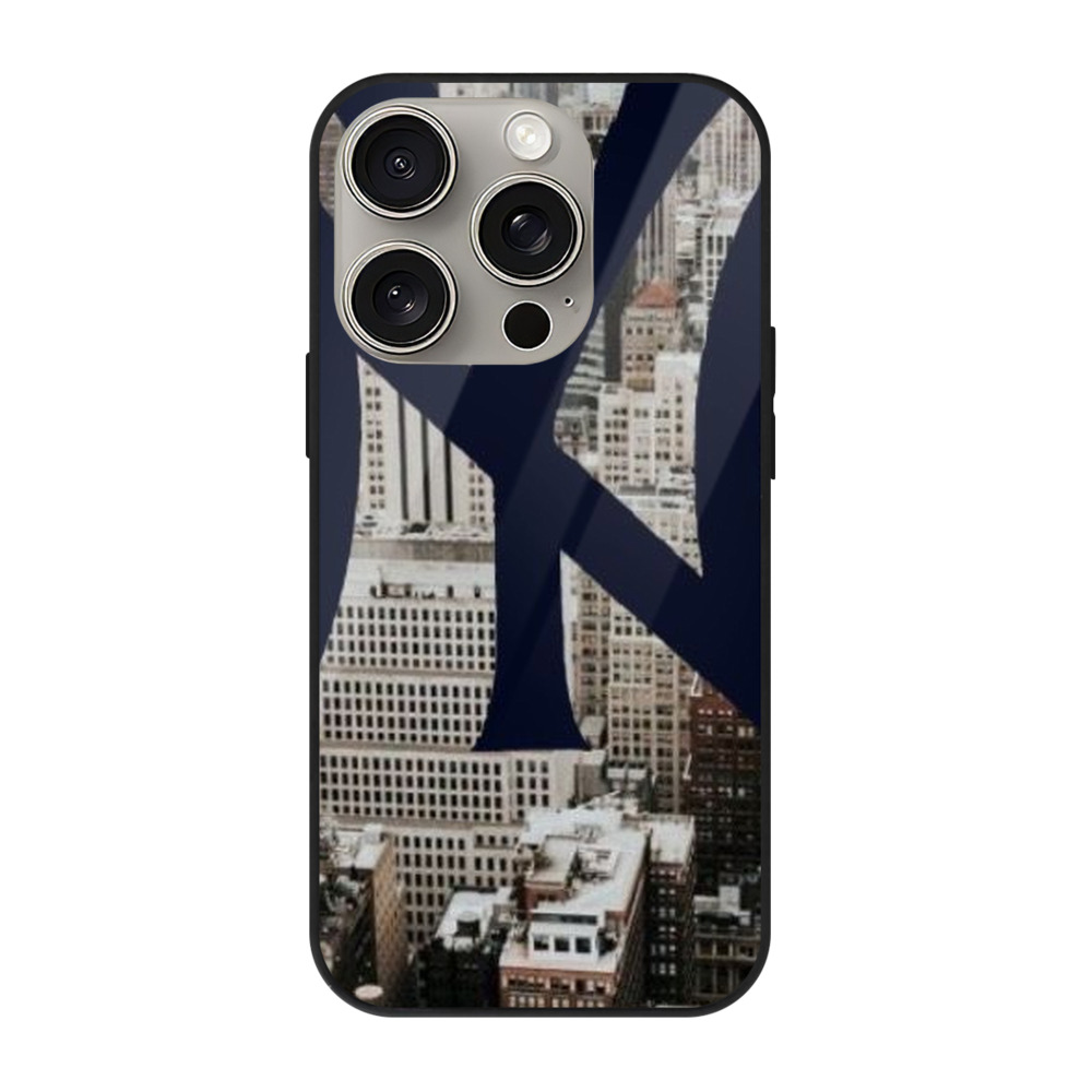 New York Yankees 171 IPhone 15 Pro Mirror Phone Case – UV Printed Glass + TPU – Scratch-Resistant, Wireless Charging Compatible, Precise Fit & Stylish Design