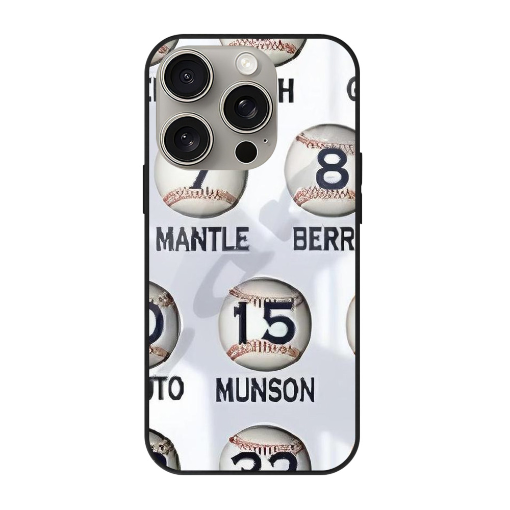 New York Yankees 201 IPhone 15 Pro Mirror Phone Case – UV Printed Glass + TPU – Scratch-Resistant, Wireless Charging Compatible, Precise Fit & Stylish Design
