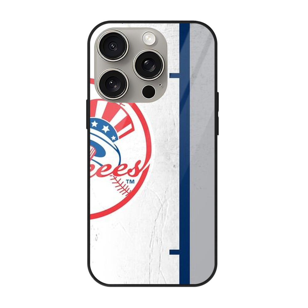New York Yankees 217 IPhone 15 Pro Mirror Phone Case – UV Printed Glass + TPU – Scratch-Resistant, Wireless Charging Compatible, Precise Fit & Stylish Design