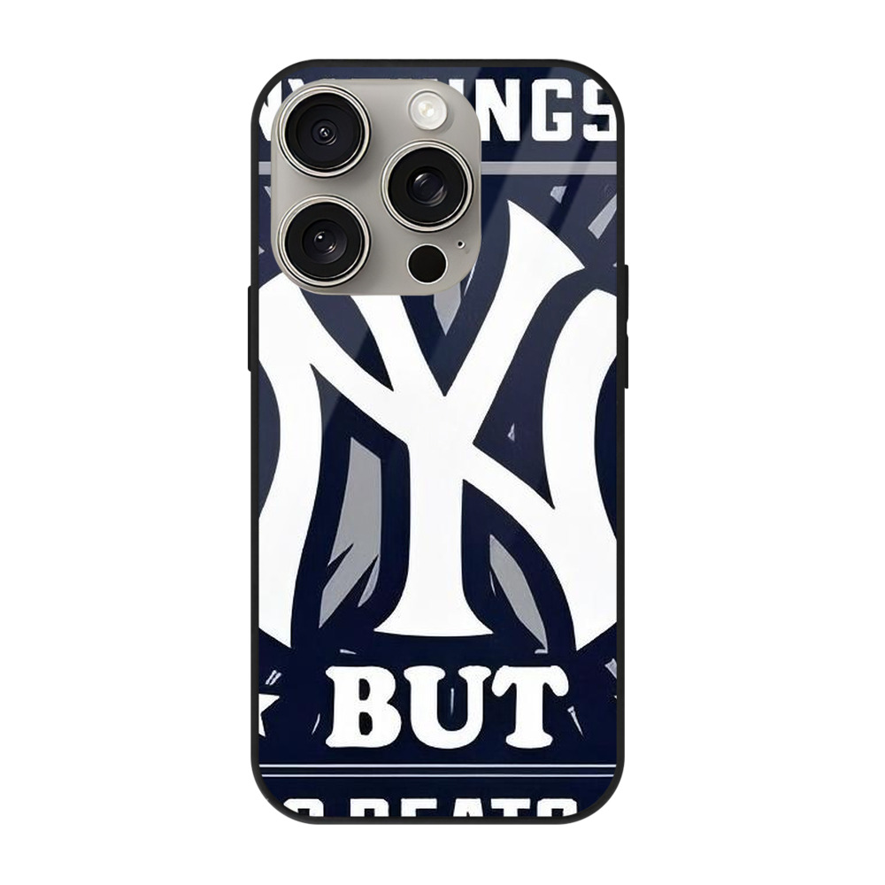 New York Yankees 301 IPhone 15 Pro Mirror Phone Case – UV Printed Glass + TPU – Scratch-Resistant, Wireless Charging Compatible, Precise Fit & Stylish Design
