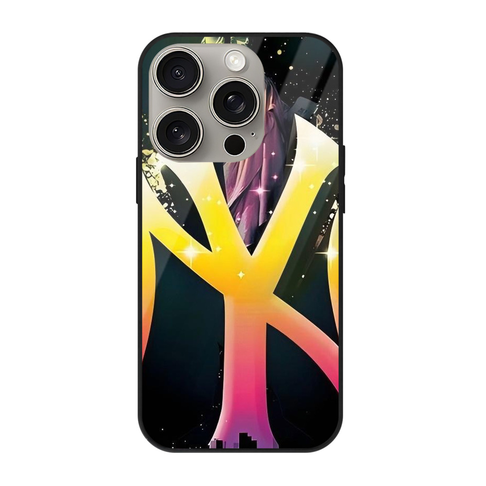 New York Yankees 335 IPhone 15 Pro Mirror Phone Case – UV Printed Glass + TPU – Scratch-Resistant, Wireless Charging Compatible, Precise Fit & Stylish Design