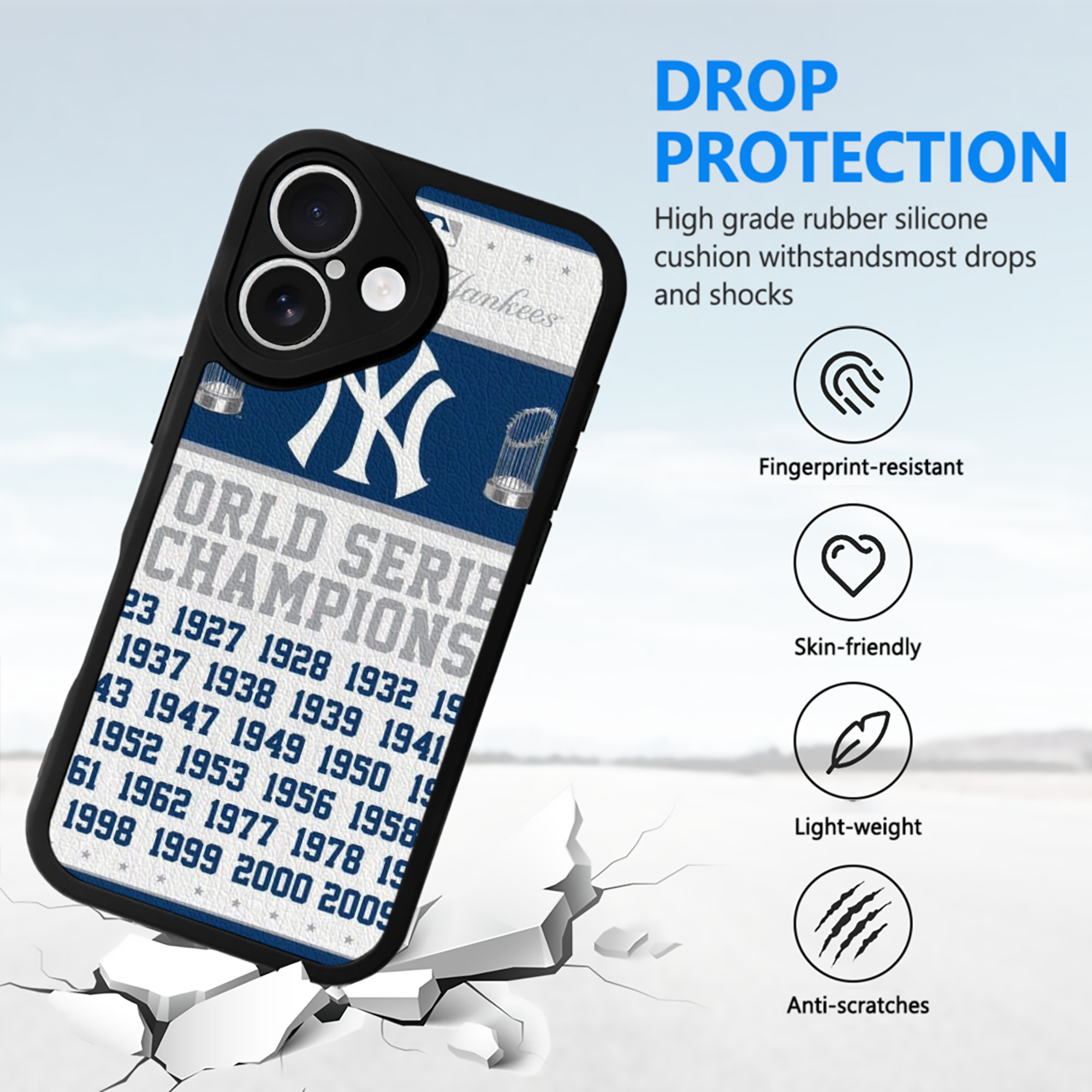 New York Yankees WS Champions Years IPhone 16 Silicone Leather Case – UV Print, Lambskin Texture – Perfect Fit, Wireless Charging Compatible, Scratch Resistant, Precise Cutouts – Stylish Protection For IPhone 16