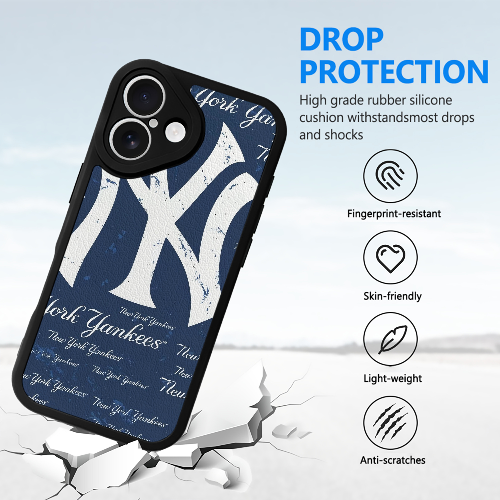 New York Yankees 117 IPhone 16 Silicone Leather Case – UV Print, Lambskin Texture – Perfect Fit, Wireless Charging Compatible, Scratch Resistant, Precise Cutouts – Stylish Protection For IPhone 16