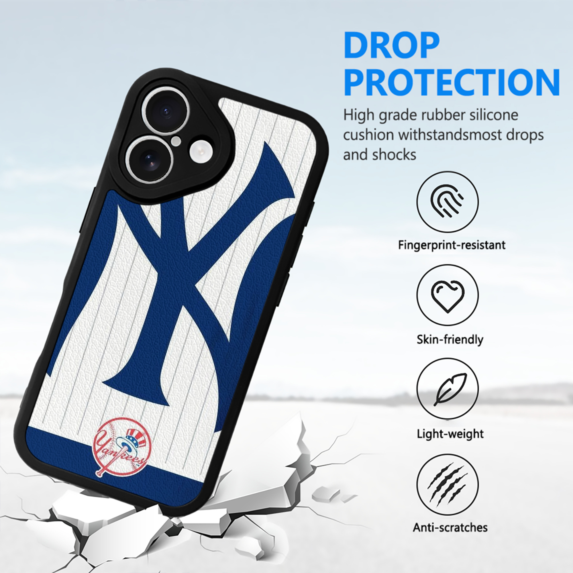 New York Yankees 130 IPhone 16 Silicone Leather Case – UV Print, Lambskin Texture – Perfect Fit, Wireless Charging Compatible, Scratch Resistant, Precise Cutouts – Stylish Protection For IPhone 16