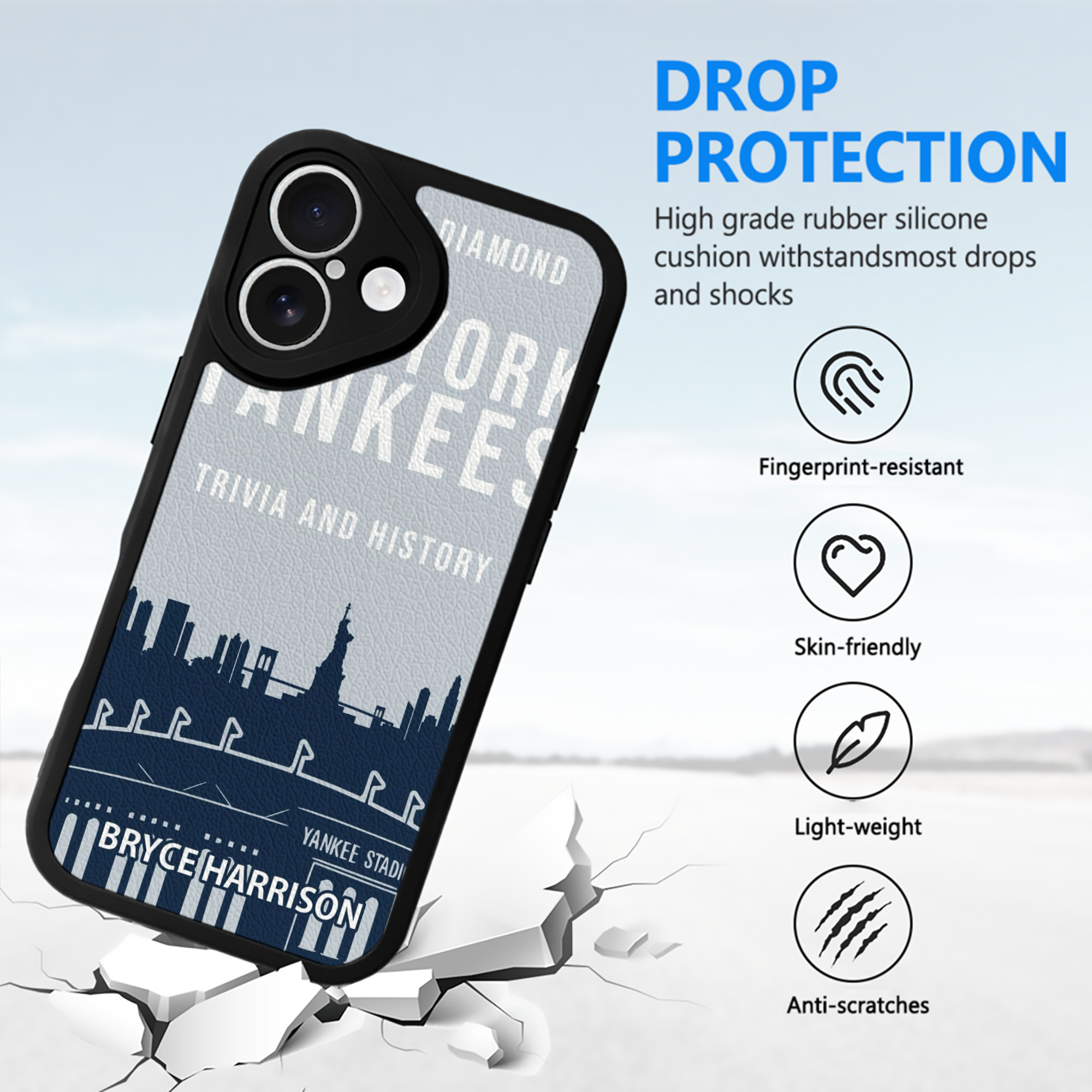 New York Yankees 141 IPhone 16 Silicone Leather Case – UV Print, Lambskin Texture – Perfect Fit, Wireless Charging Compatible, Scratch Resistant, Precise Cutouts – Stylish Protection For IPhone 16