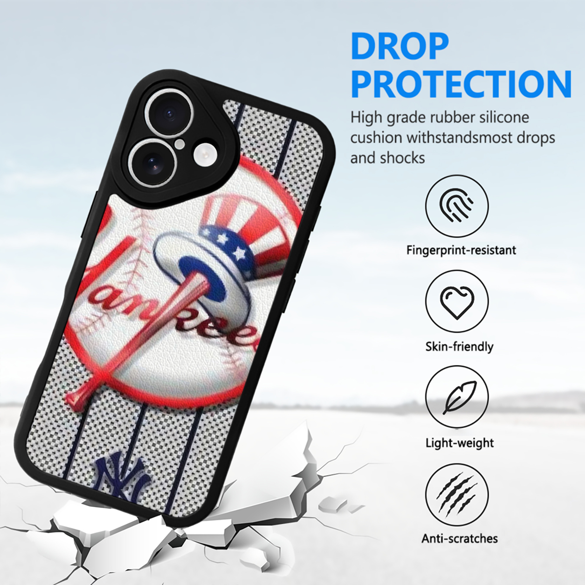 New York Yankees 191 IPhone 16 Silicone Leather Case – UV Print, Lambskin Texture – Perfect Fit, Wireless Charging Compatible, Scratch Resistant, Precise Cutouts – Stylish Protection For IPhone 16