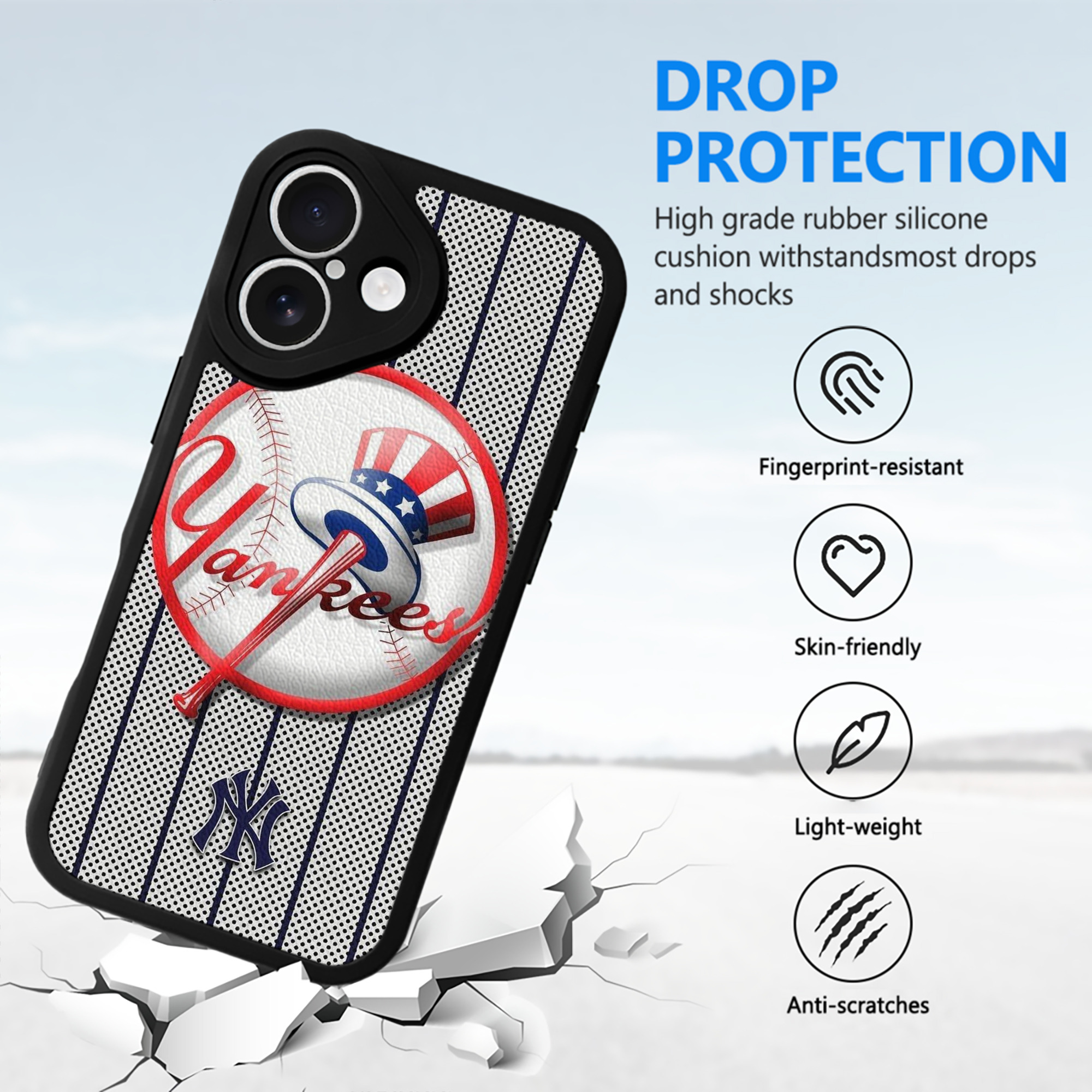 New York Yankees 197 IPhone 16 Silicone Leather Case – UV Print, Lambskin Texture – Perfect Fit, Wireless Charging Compatible, Scratch Resistant, Precise Cutouts – Stylish Protection For IPhone 16