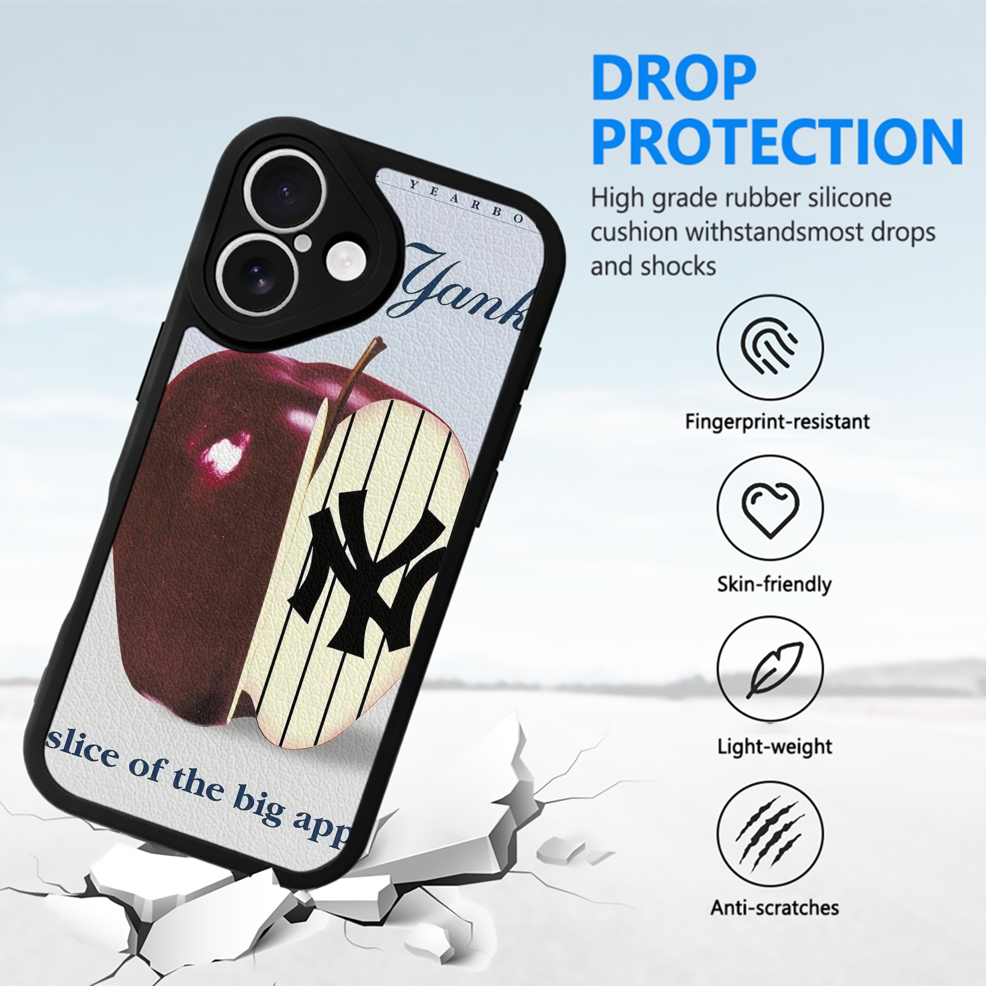 New York Yankees 202 IPhone 16 Silicone Leather Case – UV Print, Lambskin Texture – Perfect Fit, Wireless Charging Compatible, Scratch Resistant, Precise Cutouts – Stylish Protection For IPhone 16