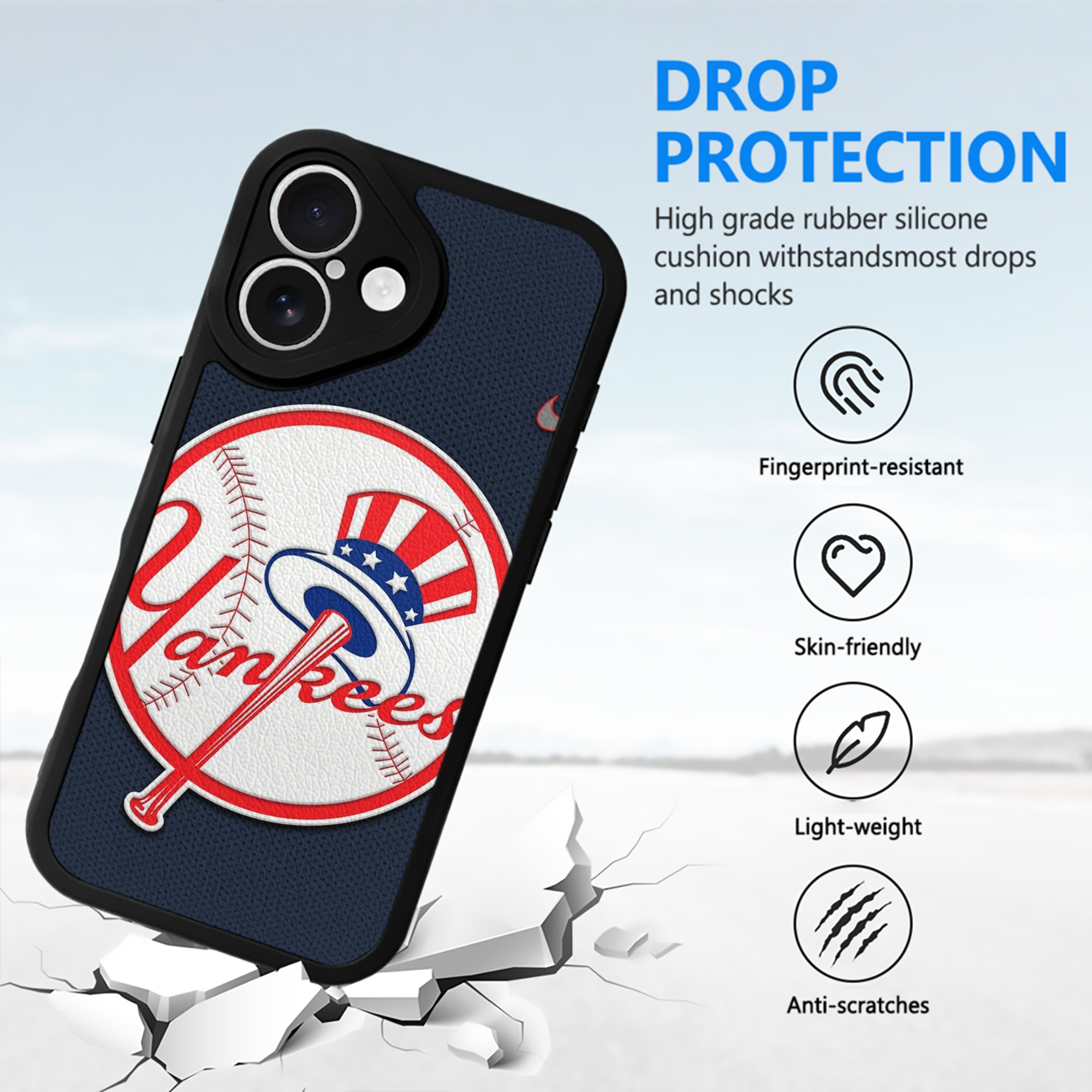New York Yankees 208 IPhone 16 Silicone Leather Case – UV Print, Lambskin Texture – Perfect Fit, Wireless Charging Compatible, Scratch Resistant, Precise Cutouts – Stylish Protection For IPhone 16
