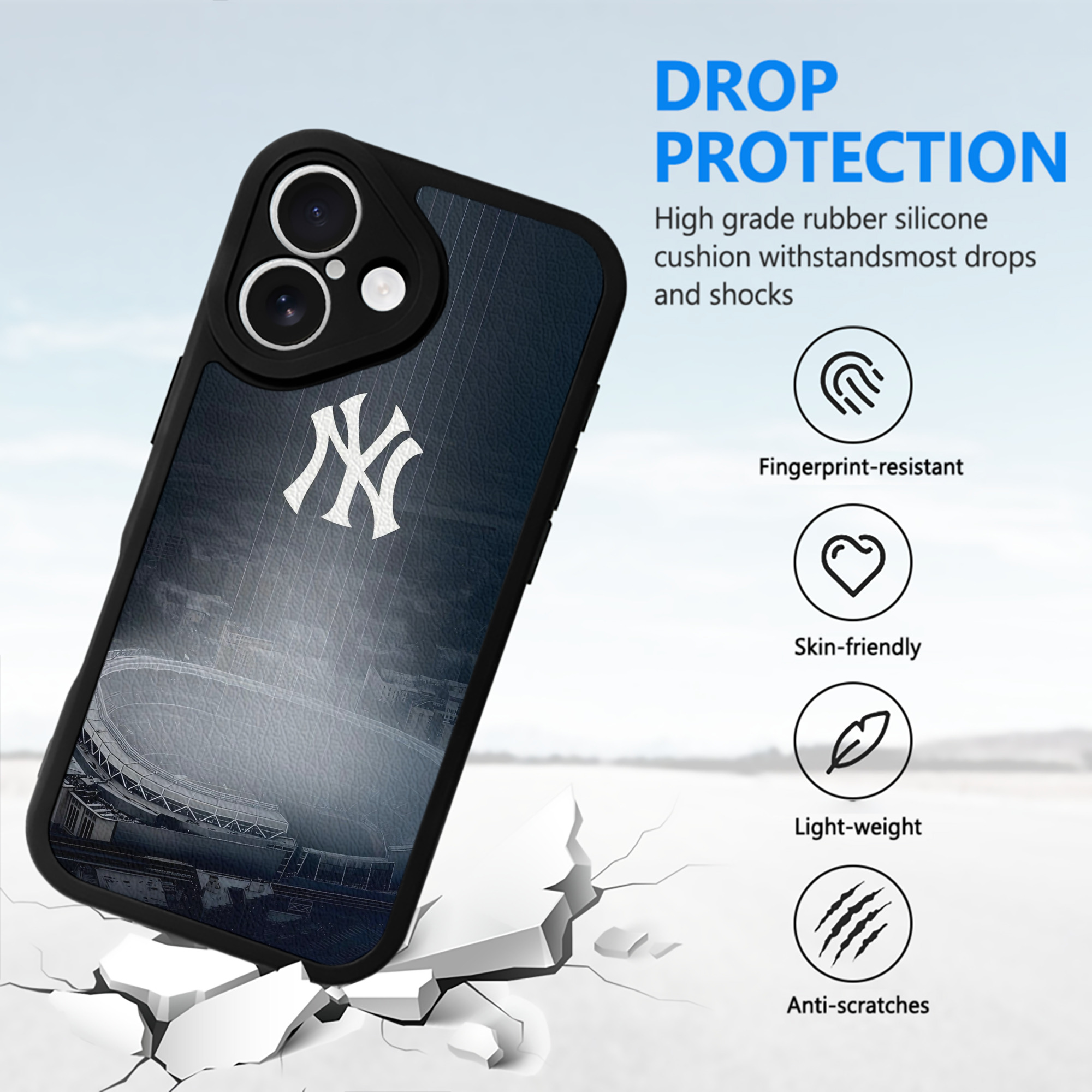 New York Yankees 225 IPhone 16 Silicone Leather Case – UV Print, Lambskin Texture – Perfect Fit, Wireless Charging Compatible, Scratch Resistant, Precise Cutouts – Stylish Protection For IPhone 16