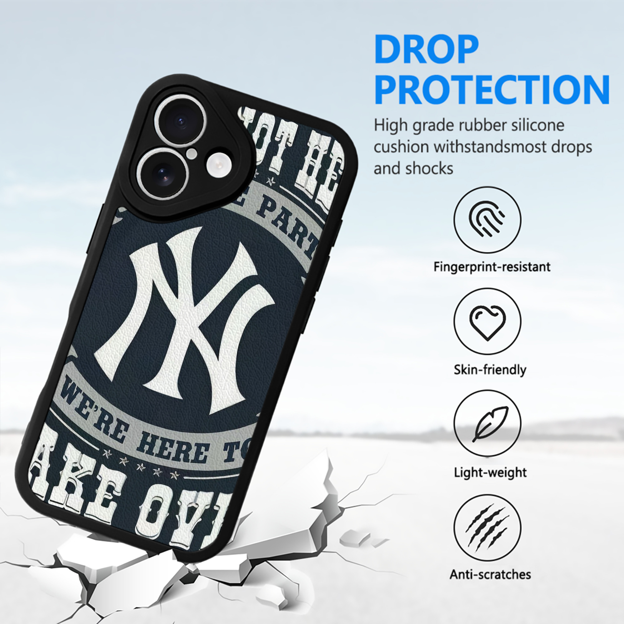 New York Yankees 302 IPhone 16 Silicone Leather Case – UV Print, Lambskin Texture – Perfect Fit, Wireless Charging Compatible, Scratch Resistant, Precise Cutouts – Stylish Protection For IPhone 16