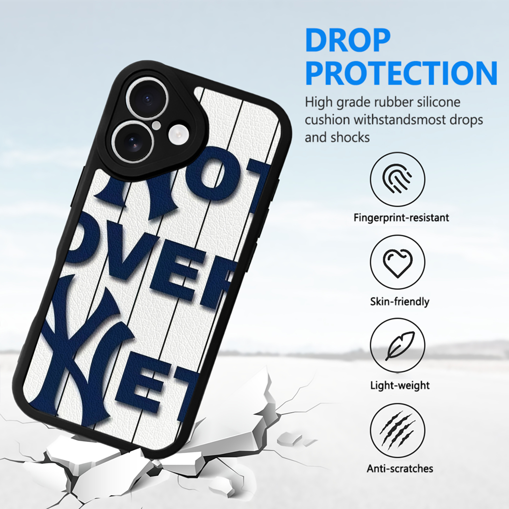 New York Yankees Not over Net IPhone 16 Silicone Leather Case – UV Print, Lambskin Texture – Perfect Fit, Wireless Charging Compatible, Scratch Resistant, Precise Cutouts – Stylish Protection For IPhone 16