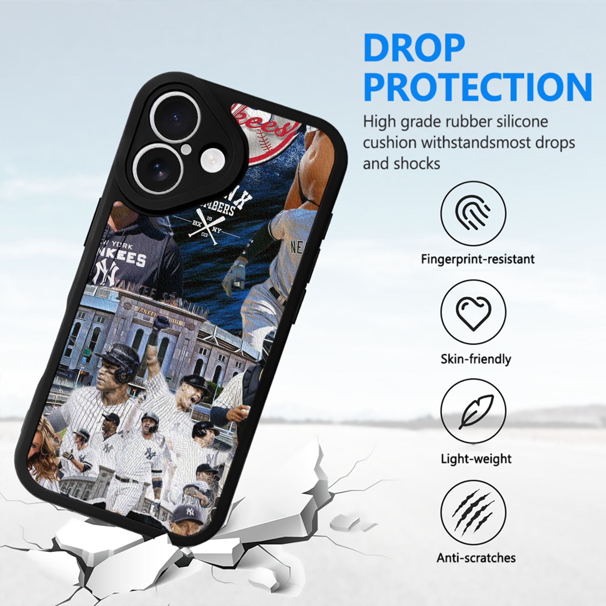 New York Yankees 336 IPhone 16 Silicone Leather Case – UV Print, Lambskin Texture – Perfect Fit, Wireless Charging Compatible, Scratch Resistant, Precise Cutouts – Stylish Protection For IPhone 16