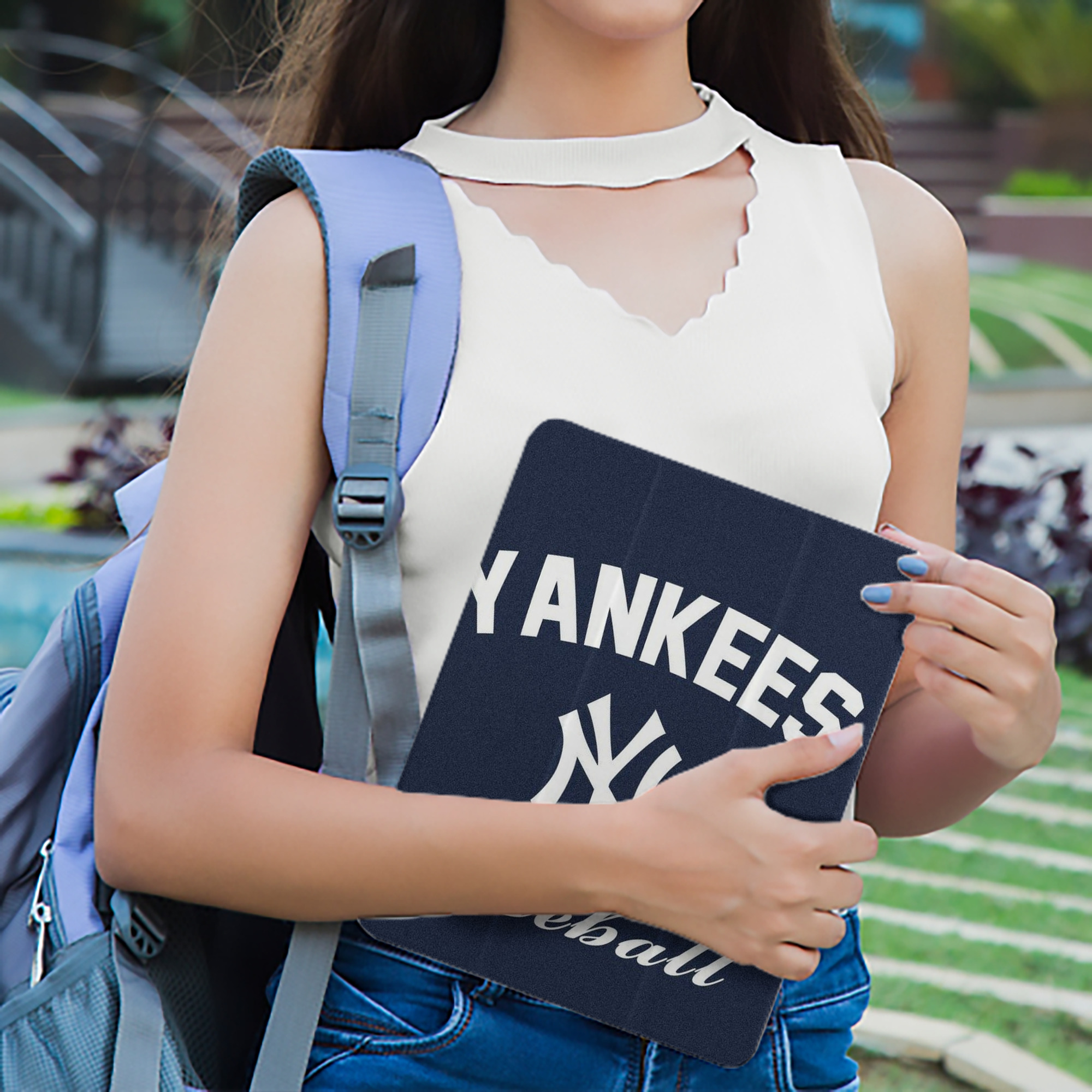 New York Yankees Baseball Premium Tri-Fold PU Leather & Silicone IPad Case With Pencil Slot – Fits 9.5,10.5,10.9 – Adjustable Stand, Slim, Protective