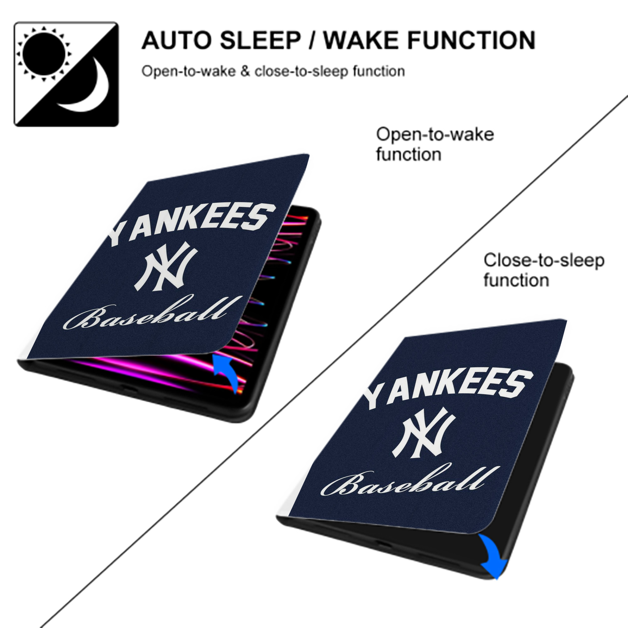 New York Yankees Baseball Premium Tri-Fold PU Leather & Silicone IPad Case With Pencil Slot – Fits 9.5,10.5,10.9 – Adjustable Stand, Slim, Protective