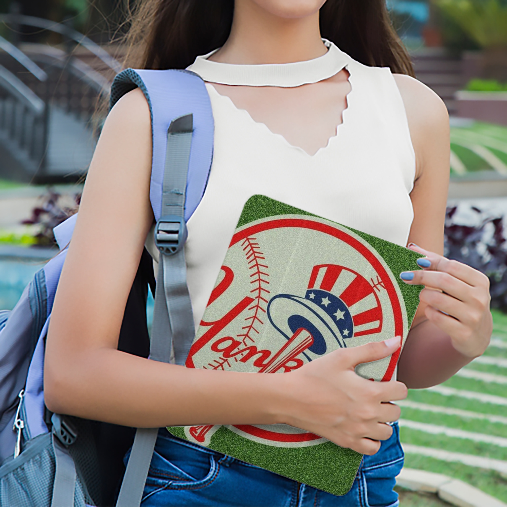 New York Yankees Logo Premium Tri-Fold PU Leather & Silicone IPad Case With Pencil Slot – Fits 9.5,10.5,10.9 – Adjustable Stand, Slim, Protective