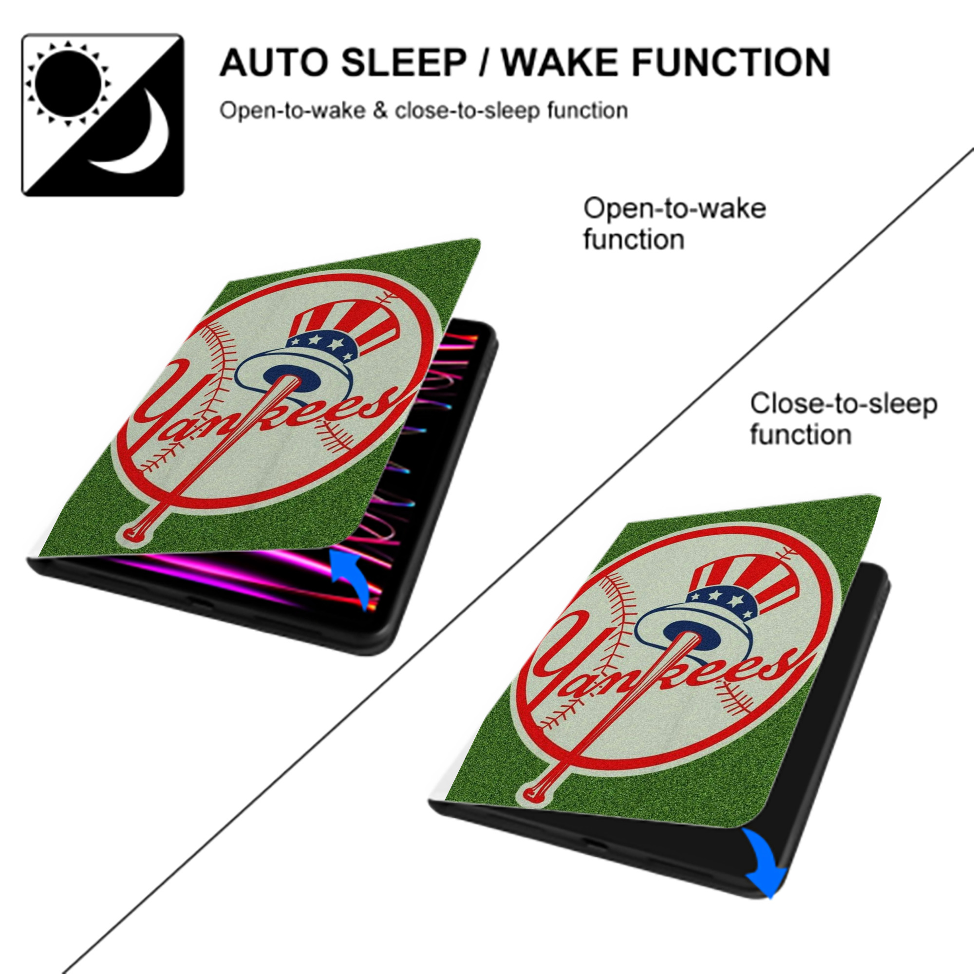 New York Yankees Logo Premium Tri-Fold PU Leather & Silicone IPad Case With Pencil Slot – Fits 9.5,10.5,10.9 – Adjustable Stand, Slim, Protective