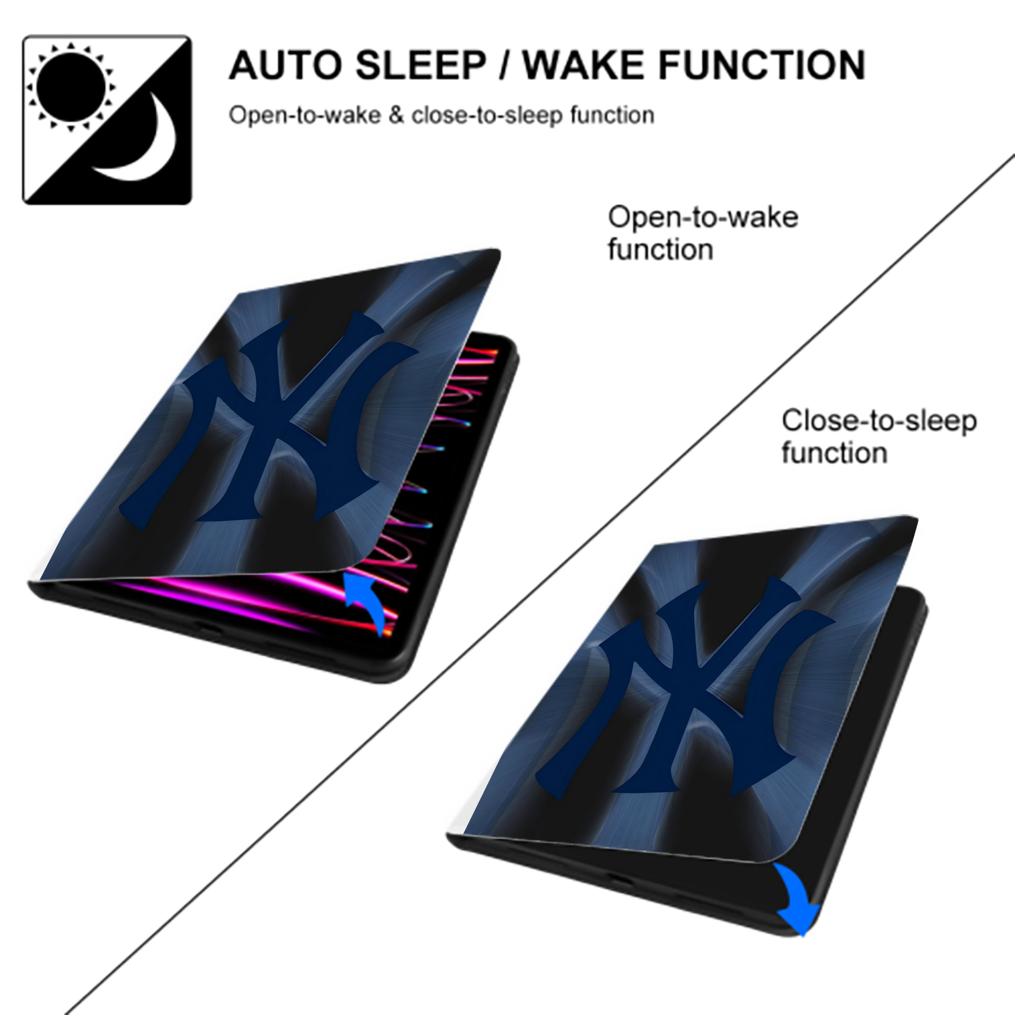 New York Yankees 110 Premium Tri-Fold PU Leather & Silicone IPad Case With Pencil Slot – Fits 9.5,10.5,10.9 – Adjustable Stand, Slim, Protective