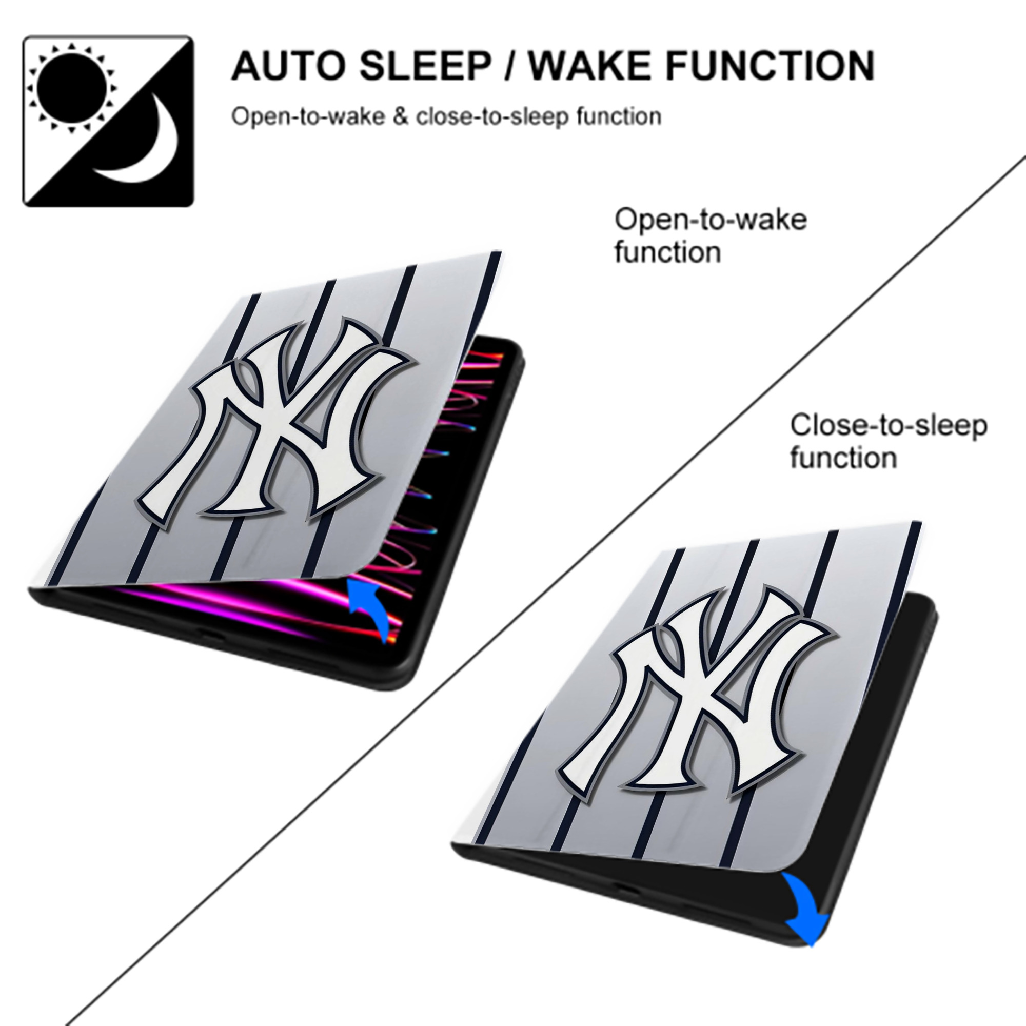 New York Yankees 118 Premium Tri-Fold PU Leather & Silicone IPad Case With Pencil Slot – Fits 9.5,10.5,10.9 – Adjustable Stand, Slim, Protective