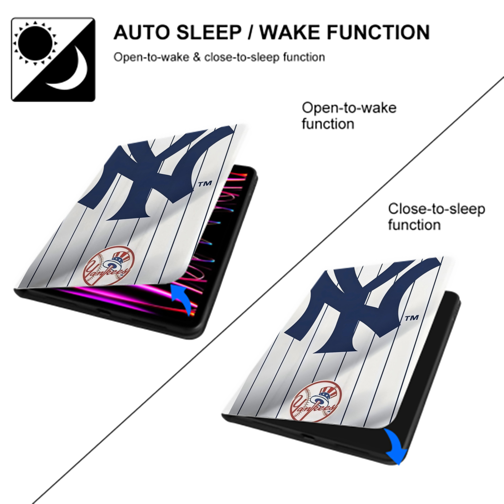 New York Yankees 126 Premium Tri-Fold PU Leather & Silicone IPad Case With Pencil Slot – Fits 9.5,10.5,10.9 – Adjustable Stand, Slim, Protective