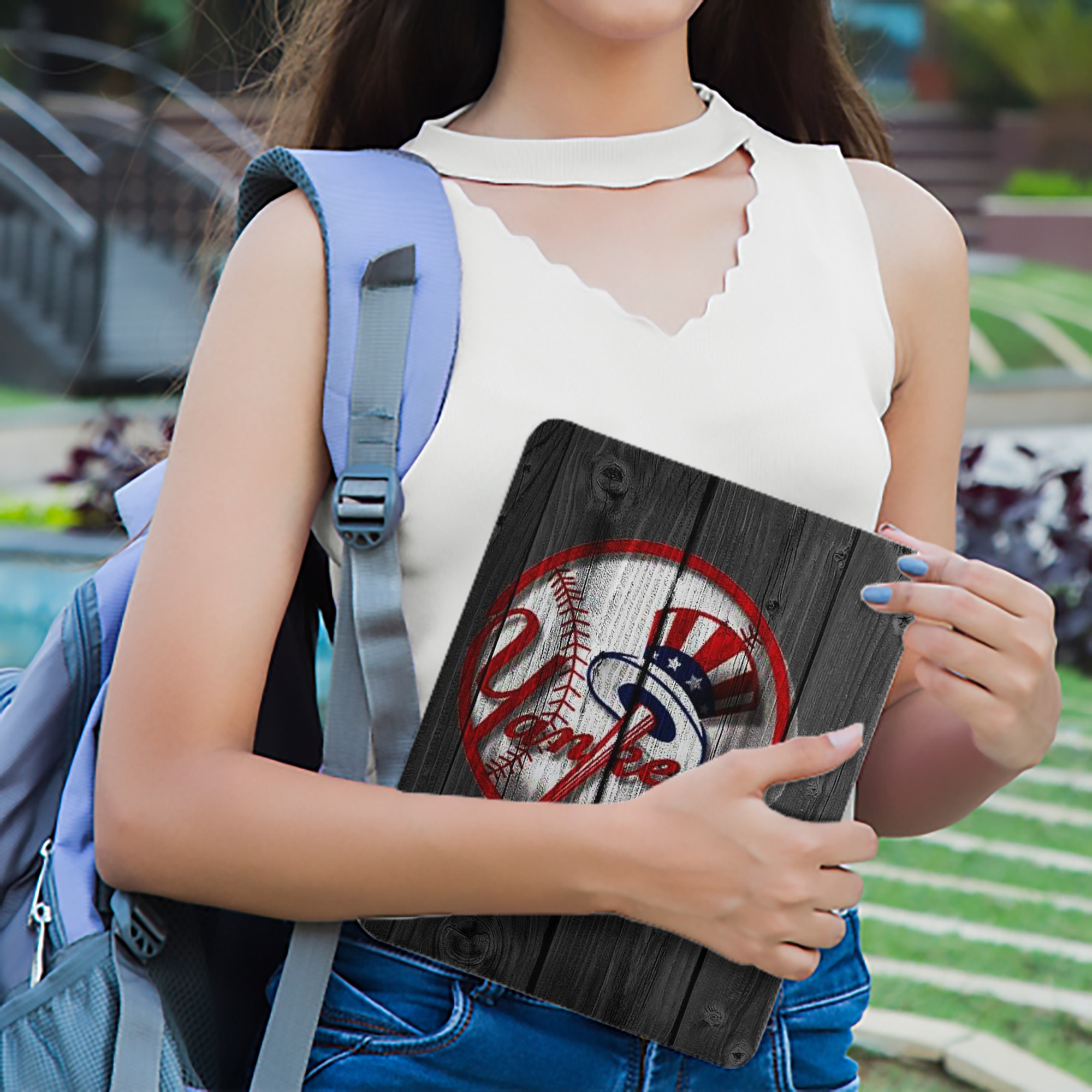 New York Yankees 131 Premium Tri-Fold PU Leather & Silicone IPad Case With Pencil Slot – Fits 9.5,10.5,10.9 – Adjustable Stand, Slim, Protective