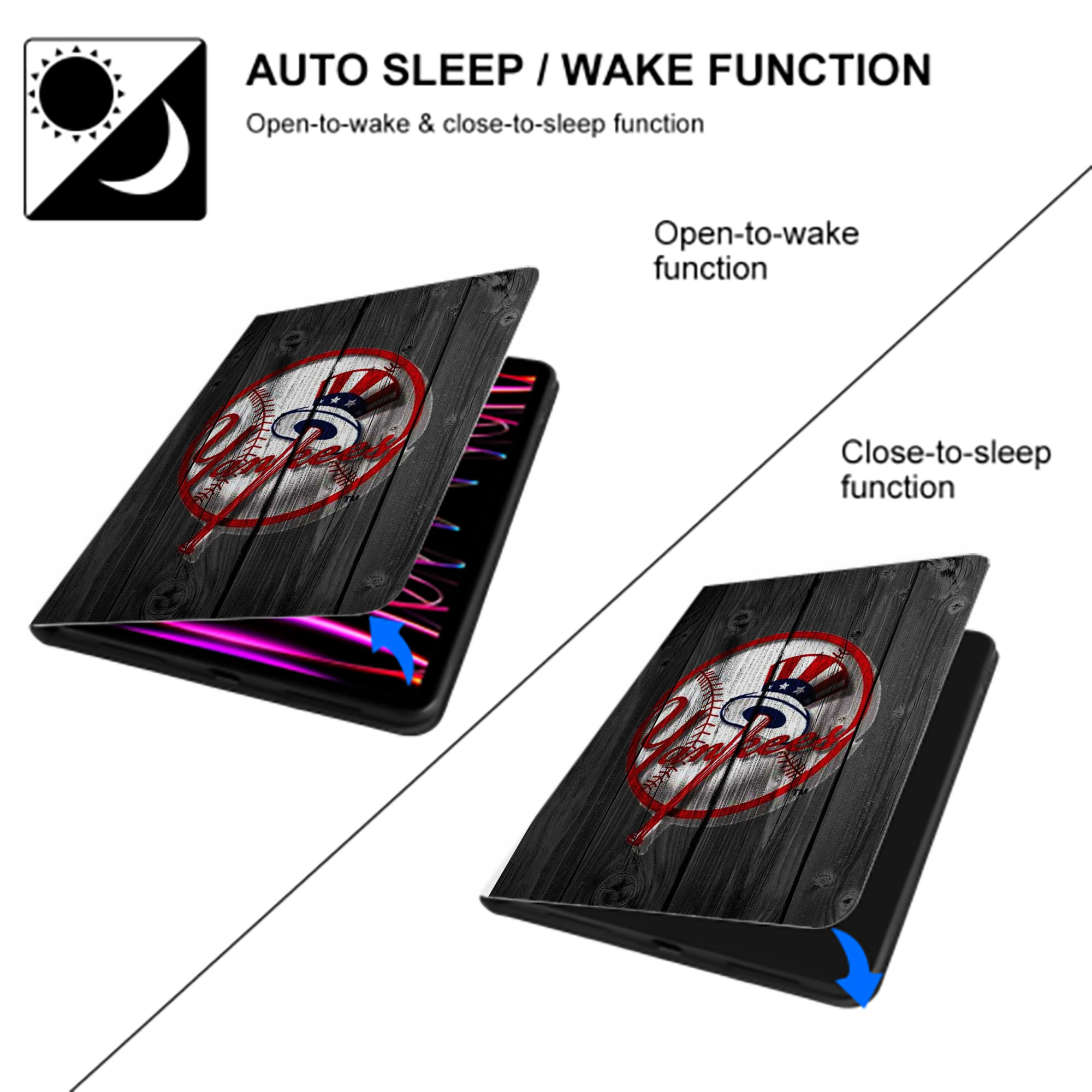 New York Yankees 131 Premium Tri-Fold PU Leather & Silicone IPad Case With Pencil Slot – Fits 9.5,10.5,10.9 – Adjustable Stand, Slim, Protective