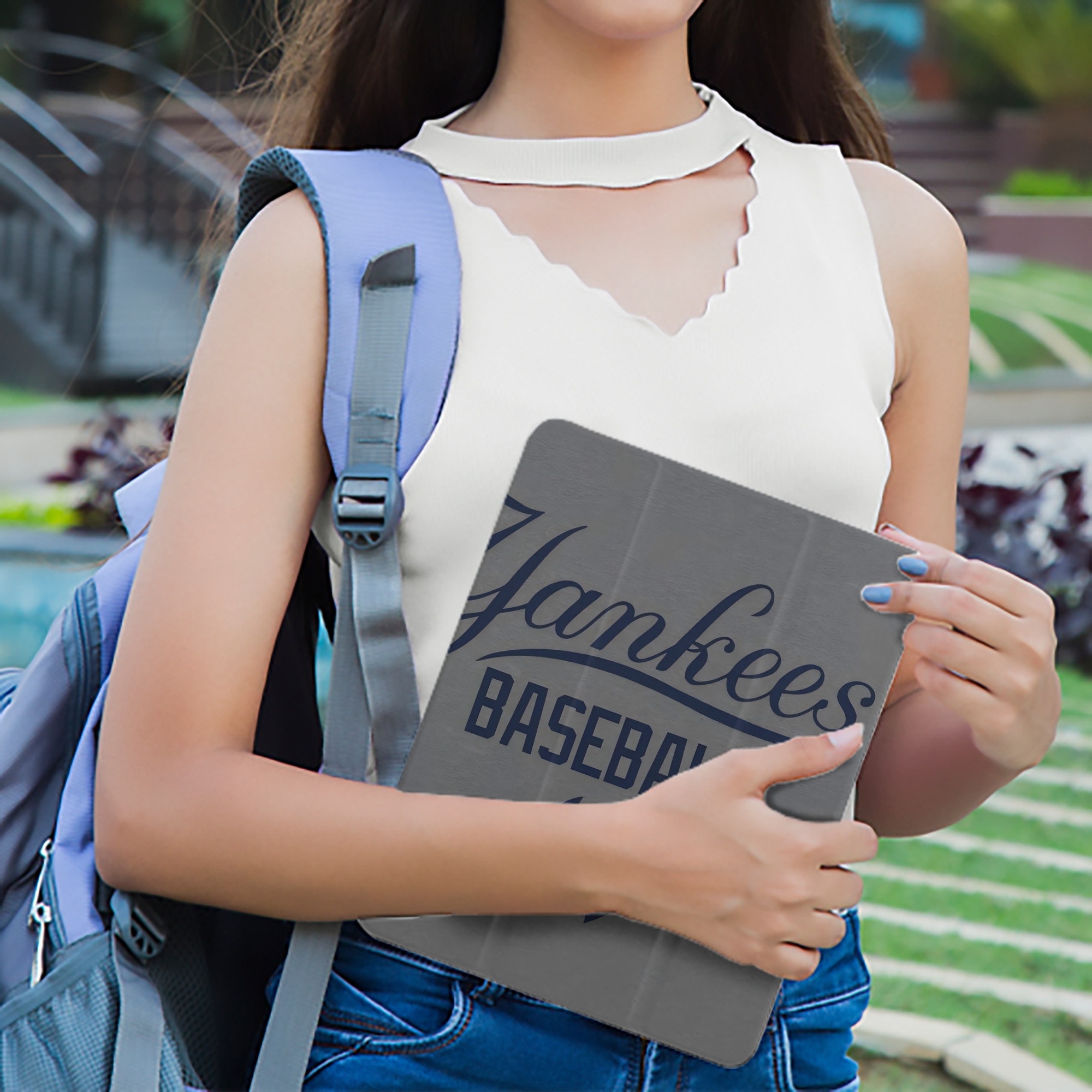 New York Yankees 147 Premium Tri-Fold PU Leather & Silicone IPad Case With Pencil Slot – Fits 9.5,10.5,10.9 – Adjustable Stand, Slim, Protective