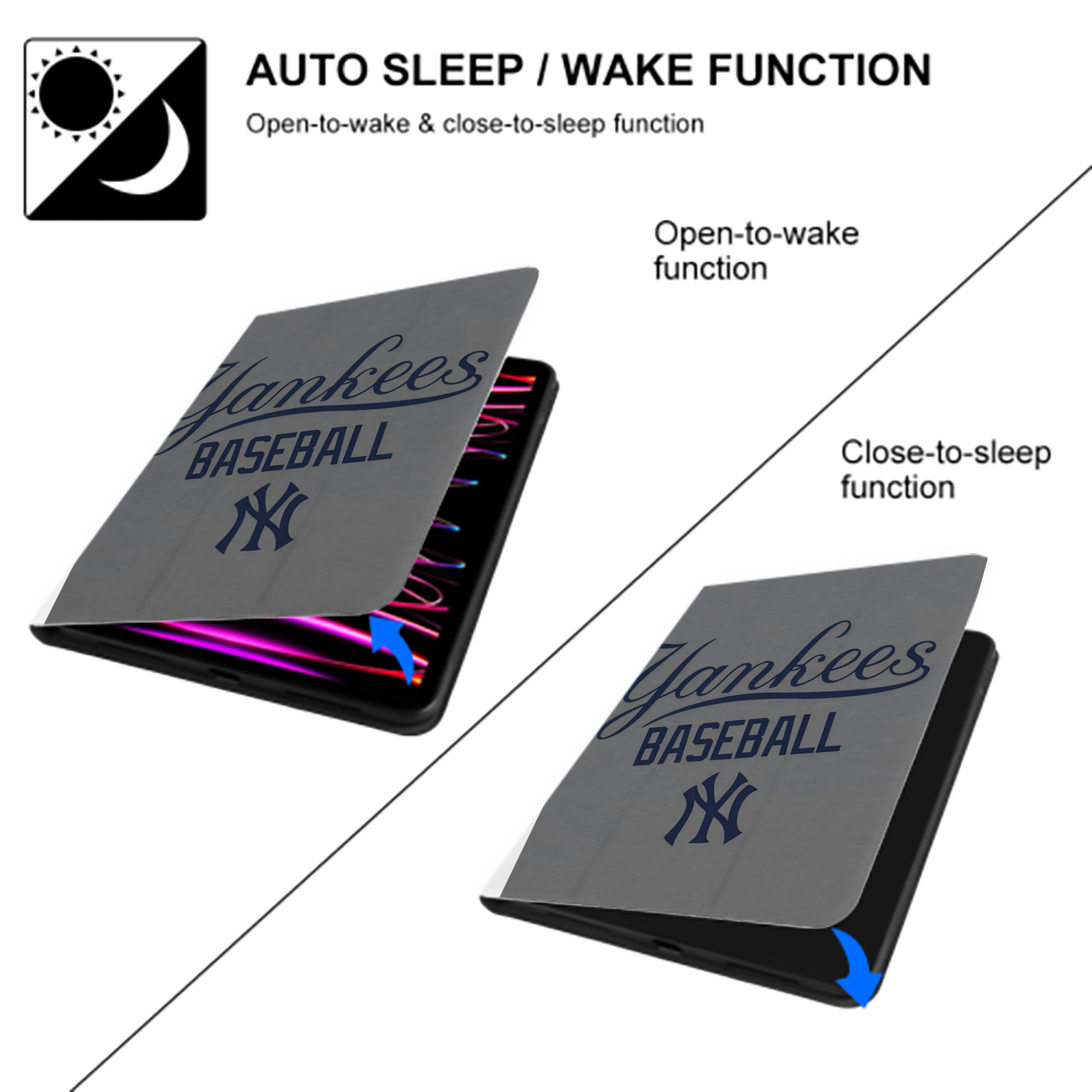 New York Yankees 147 Premium Tri-Fold PU Leather & Silicone IPad Case With Pencil Slot – Fits 9.5,10.5,10.9 – Adjustable Stand, Slim, Protective