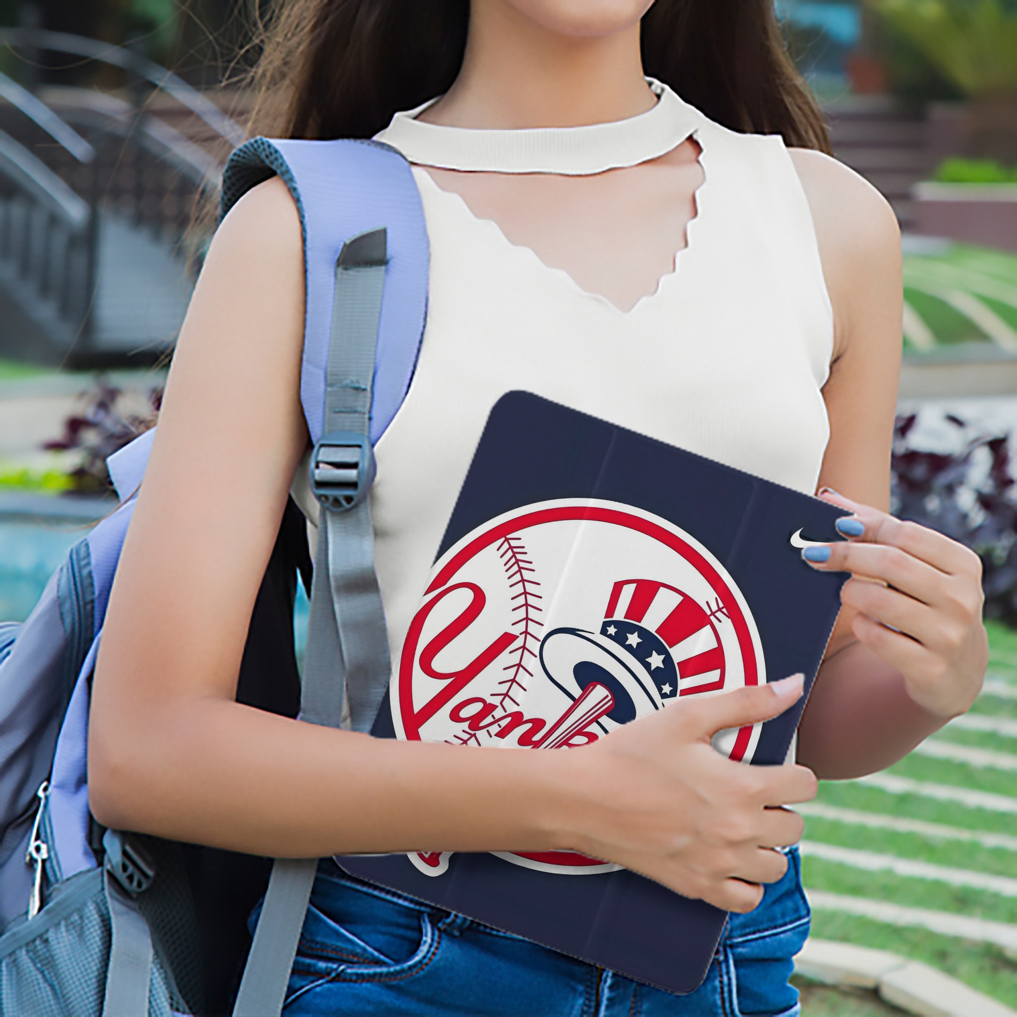 New York Yankees 157 Premium Tri-Fold PU Leather & Silicone IPad Case With Pencil Slot – Fits 9.5,10.5,10.9 – Adjustable Stand, Slim, Protective