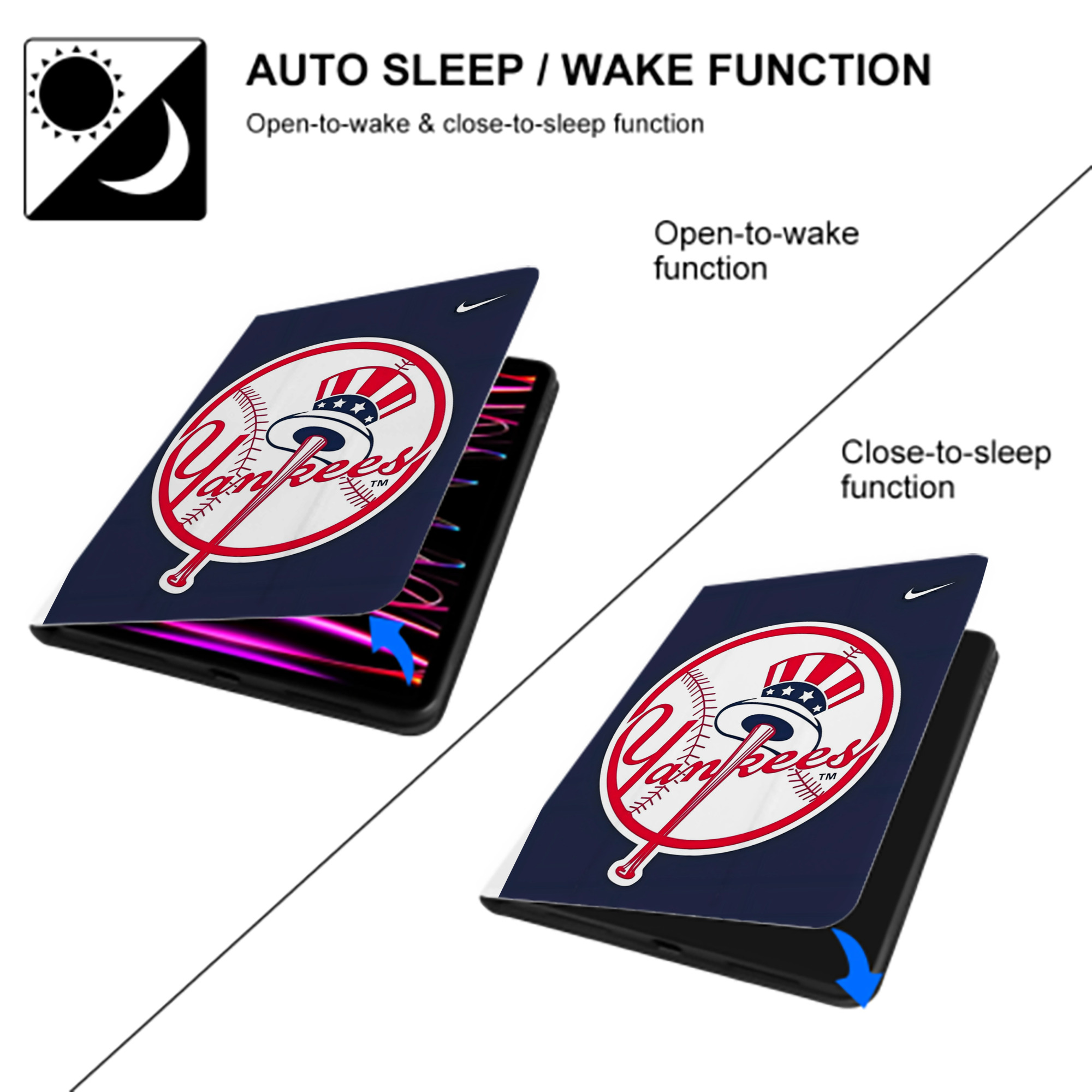 New York Yankees 157 Premium Tri-Fold PU Leather & Silicone IPad Case With Pencil Slot – Fits 9.5,10.5,10.9 – Adjustable Stand, Slim, Protective