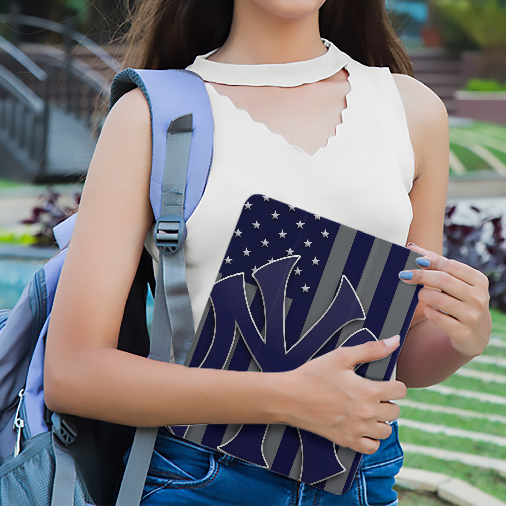 New York Yankees 162 Premium Tri-Fold PU Leather & Silicone IPad Case With Pencil Slot – Fits 9.5,10.5,10.9 – Adjustable Stand, Slim, Protective