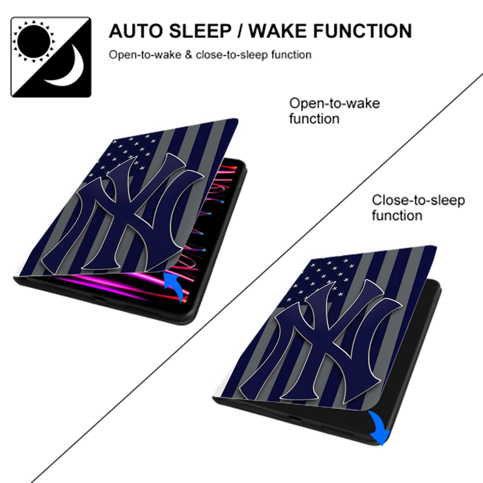 New York Yankees 162 Premium Tri-Fold PU Leather & Silicone IPad Case With Pencil Slot – Fits 9.5,10.5,10.9 – Adjustable Stand, Slim, Protective