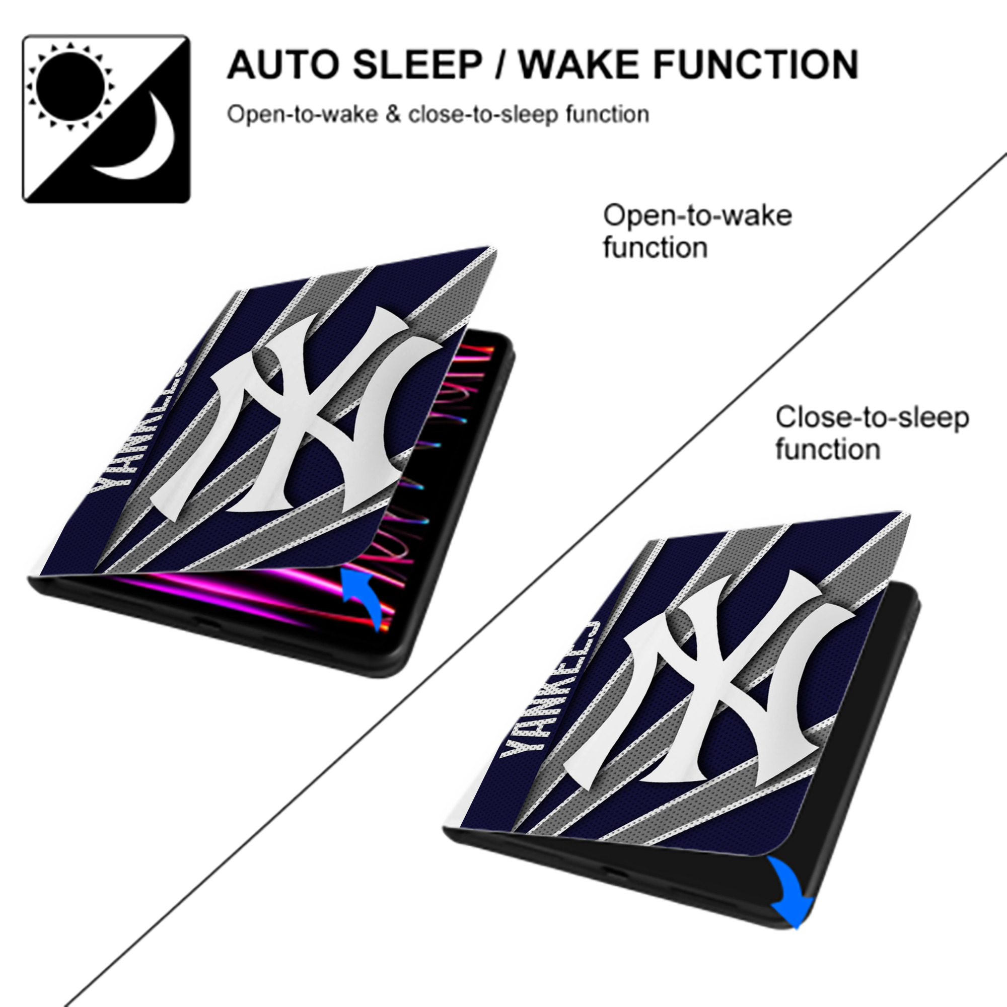 New York Yankees 168 Premium Tri-Fold PU Leather & Silicone IPad Case With Pencil Slot – Fits 9.5,10.5,10.9 – Adjustable Stand, Slim, Protective