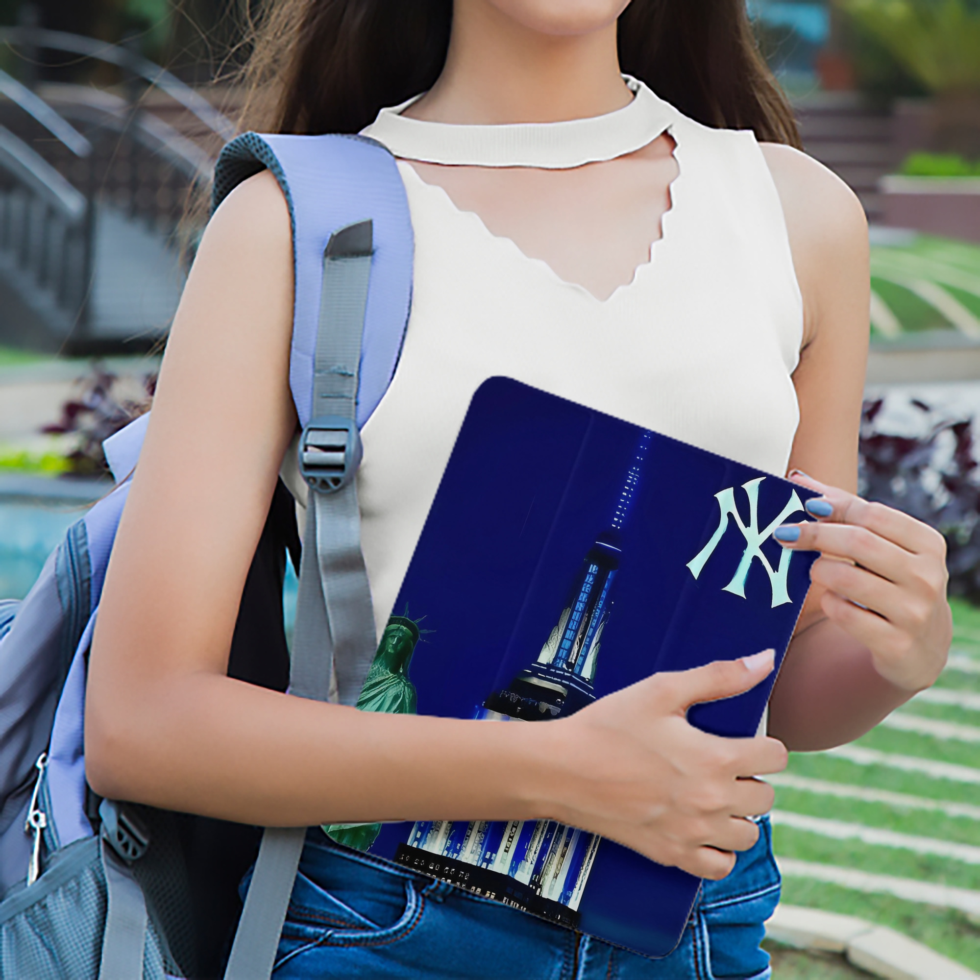 New York Yankees 175 Premium Tri-Fold PU Leather & Silicone IPad Case With Pencil Slot – Fits 9.5,10.5,10.9 – Adjustable Stand, Slim, Protective