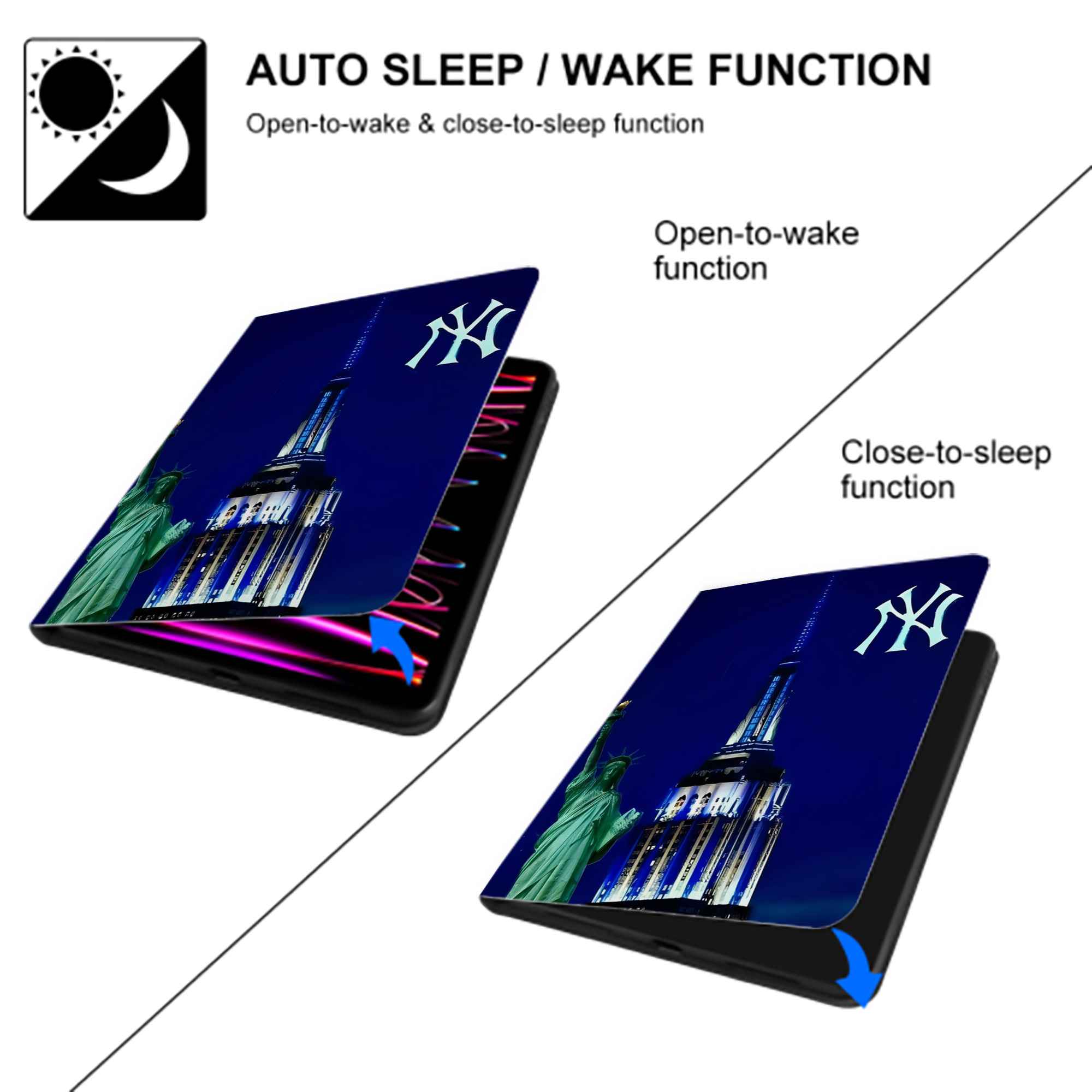 New York Yankees 175 Premium Tri-Fold PU Leather & Silicone IPad Case With Pencil Slot – Fits 9.5,10.5,10.9 – Adjustable Stand, Slim, Protective