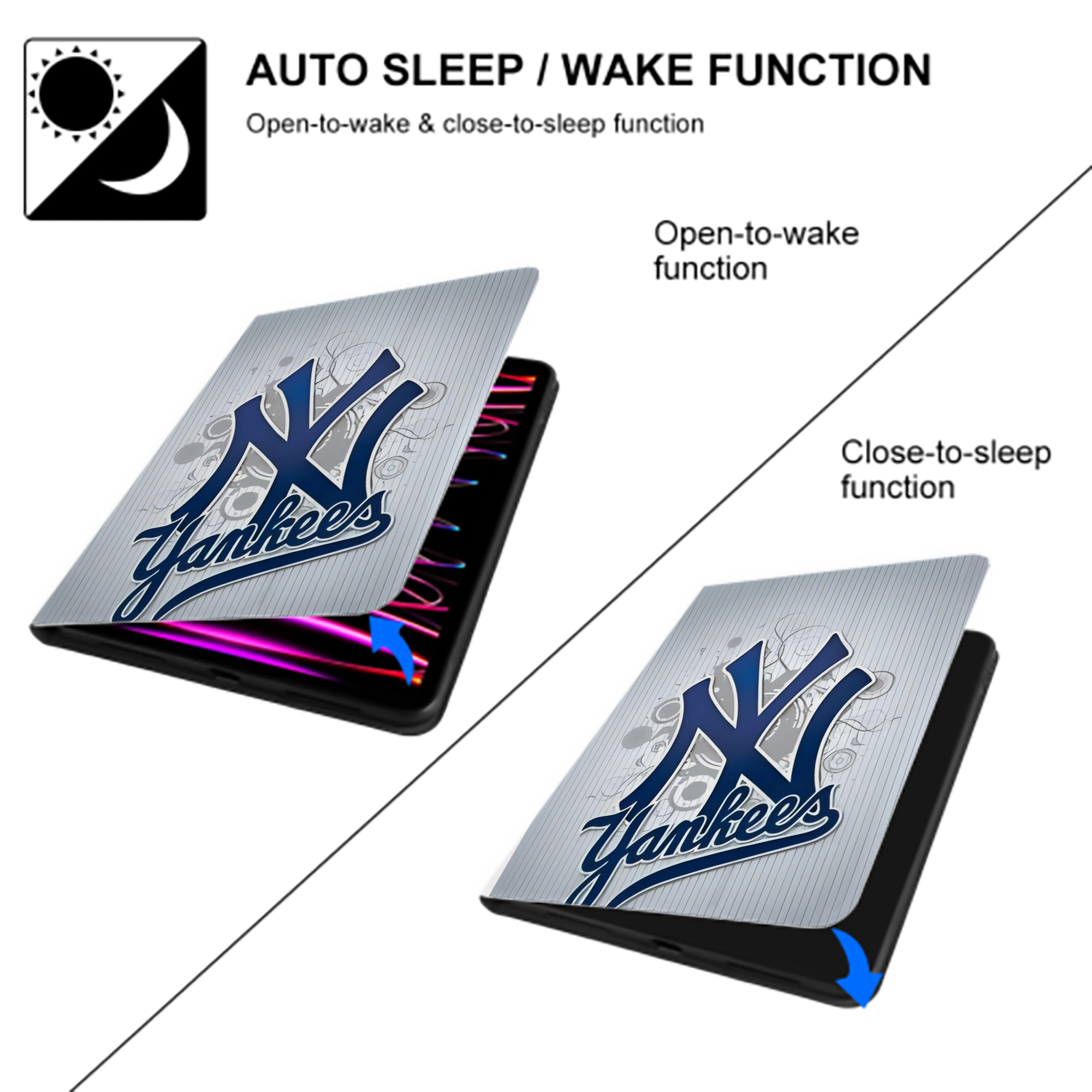 New York Yankees 181 Premium Tri-Fold PU Leather & Silicone IPad Case With Pencil Slot – Fits 9.5,10.5,10.9 – Adjustable Stand, Slim, Protective