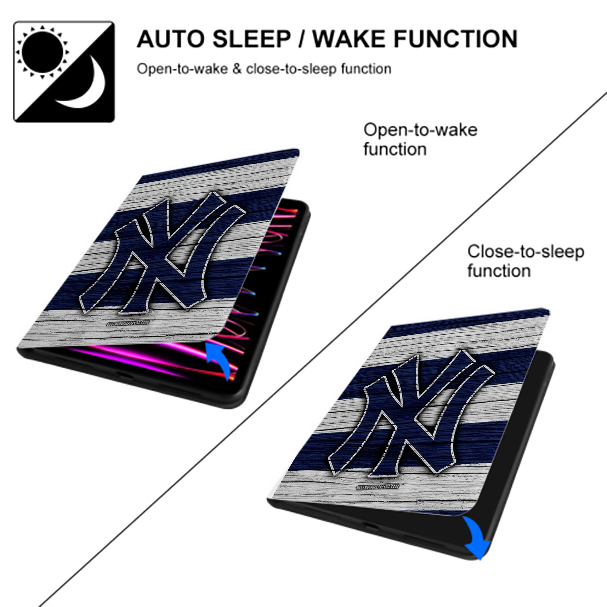 New York Yankees 187 Premium Tri-Fold PU Leather & Silicone IPad Case With Pencil Slot – Fits 9.5,10.5,10.9 – Adjustable Stand, Slim, Protective