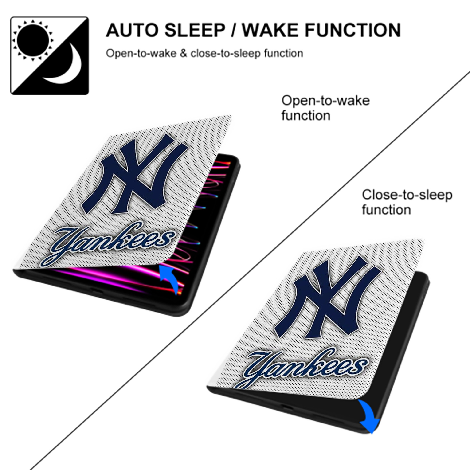 New York Yankees 192 Premium Tri-Fold PU Leather & Silicone IPad Case With Pencil Slot – Fits 9.5,10.5,10.9 – Adjustable Stand, Slim, Protective