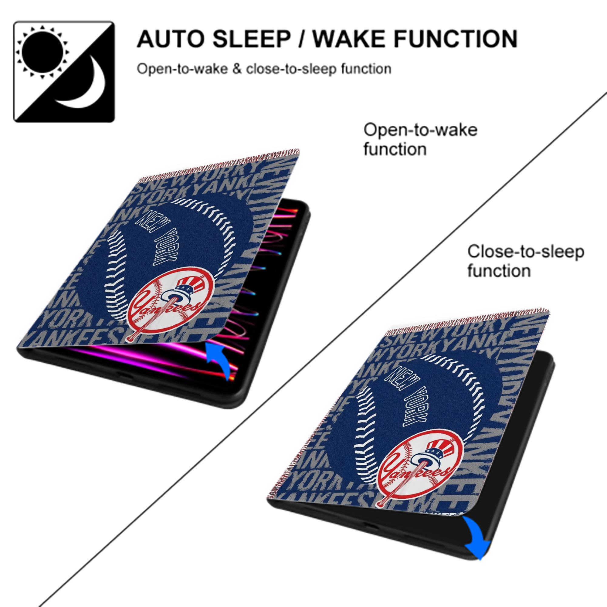 New York Yankees 198 Premium Tri-Fold PU Leather & Silicone IPad Case With Pencil Slot – Fits 9.5,10.5,10.9 – Adjustable Stand, Slim, Protective