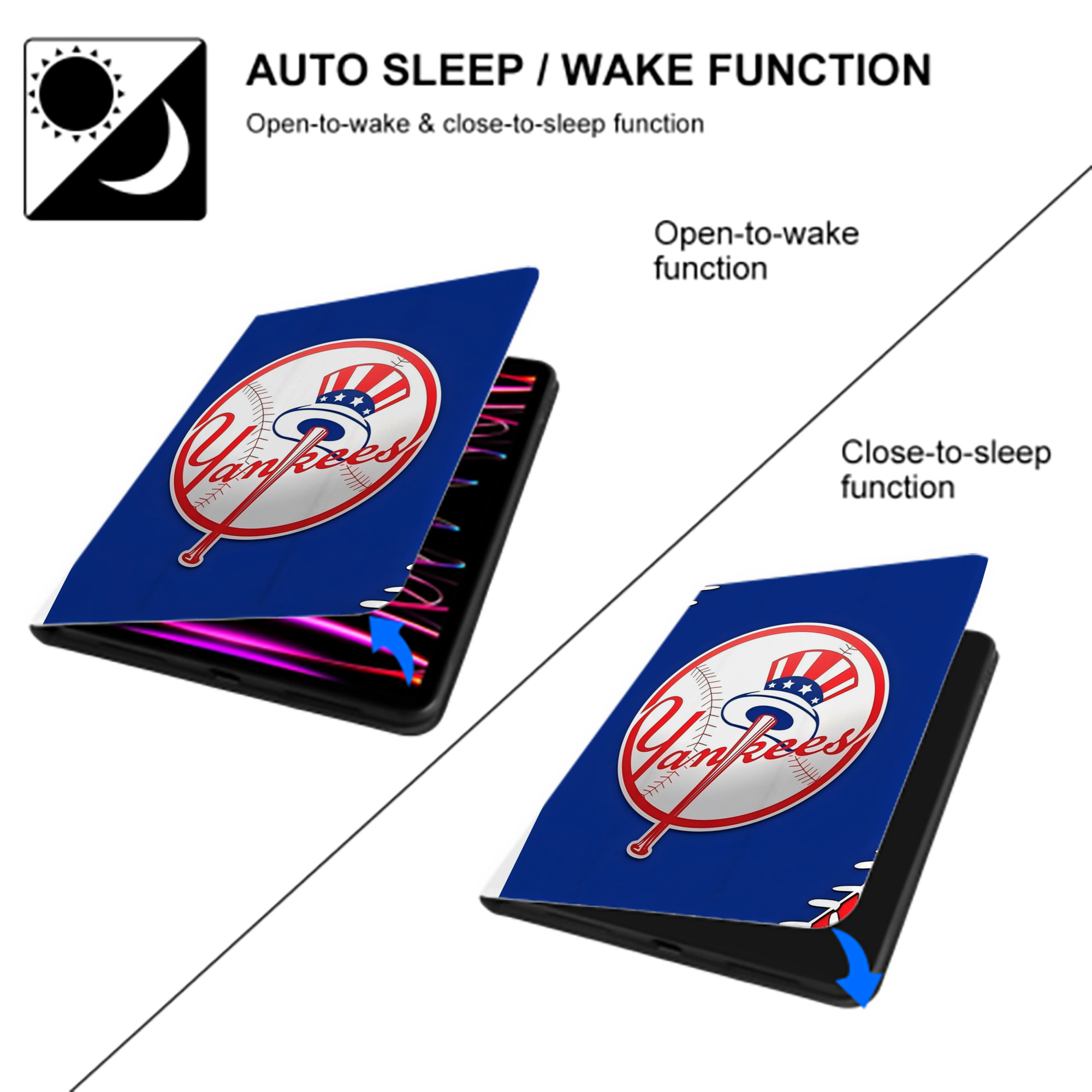 New York Yankees 203 Premium Tri-Fold PU Leather & Silicone IPad Case With Pencil Slot – Fits 9.5,10.5,10.9 – Adjustable Stand, Slim, Protective