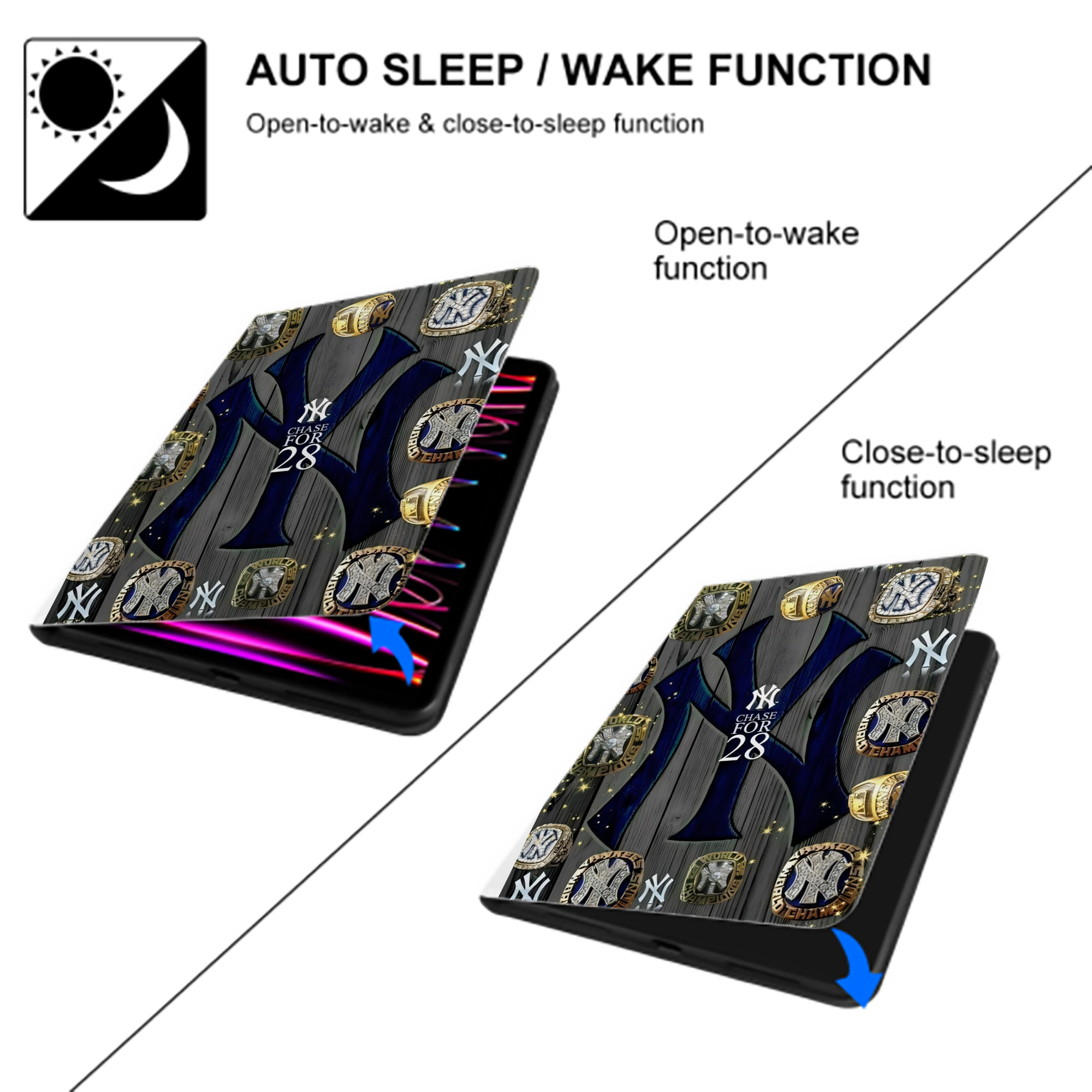 New York Yankees 209 Premium Tri-Fold PU Leather & Silicone IPad Case With Pencil Slot – Fits 9.5,10.5,10.9 – Adjustable Stand, Slim, Protective